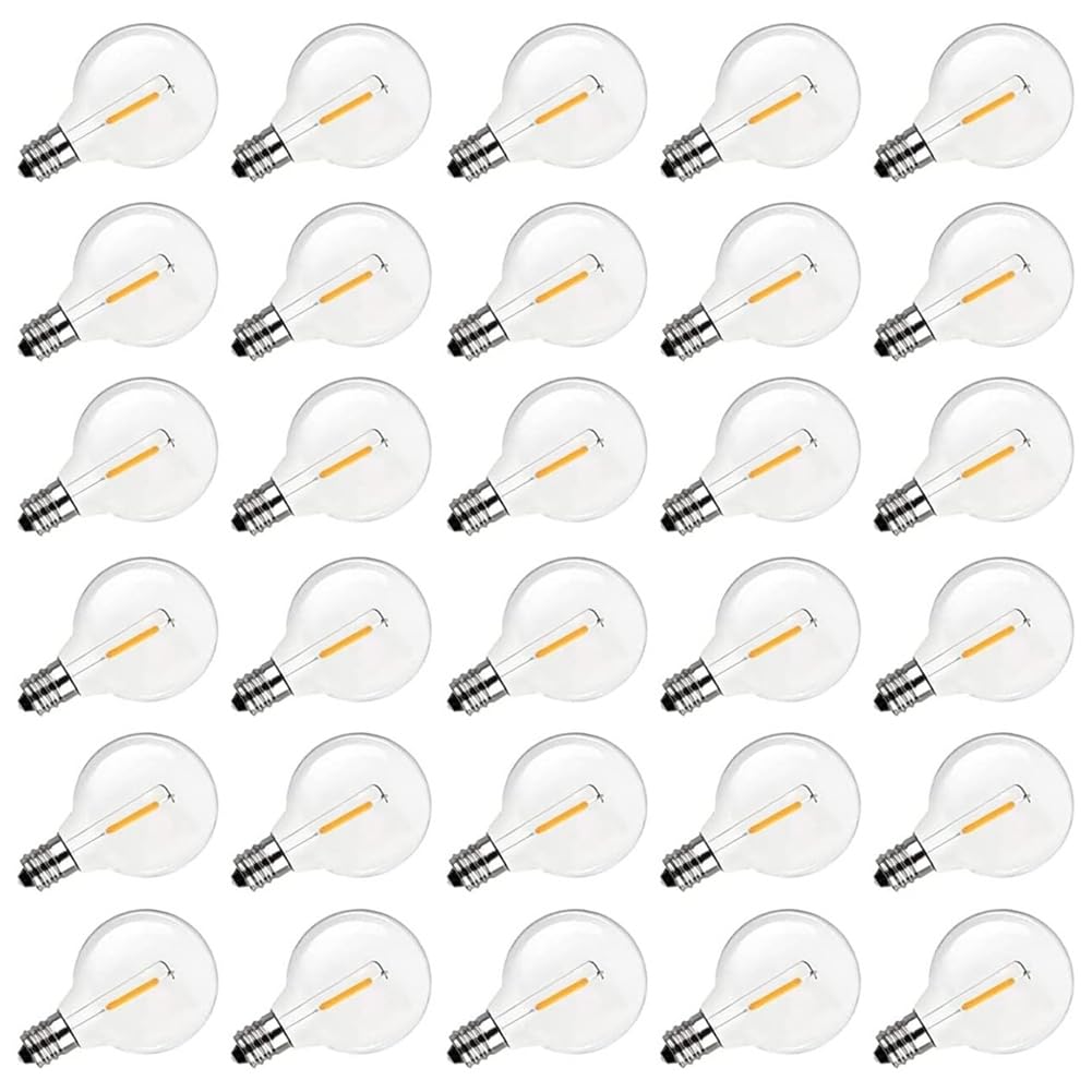 Carrttline G40 Led Replacement Light Bulbs, E12 Base Shatterproof Globe Bulbs for Outdoor String Lights, Warm White, 30Pack
