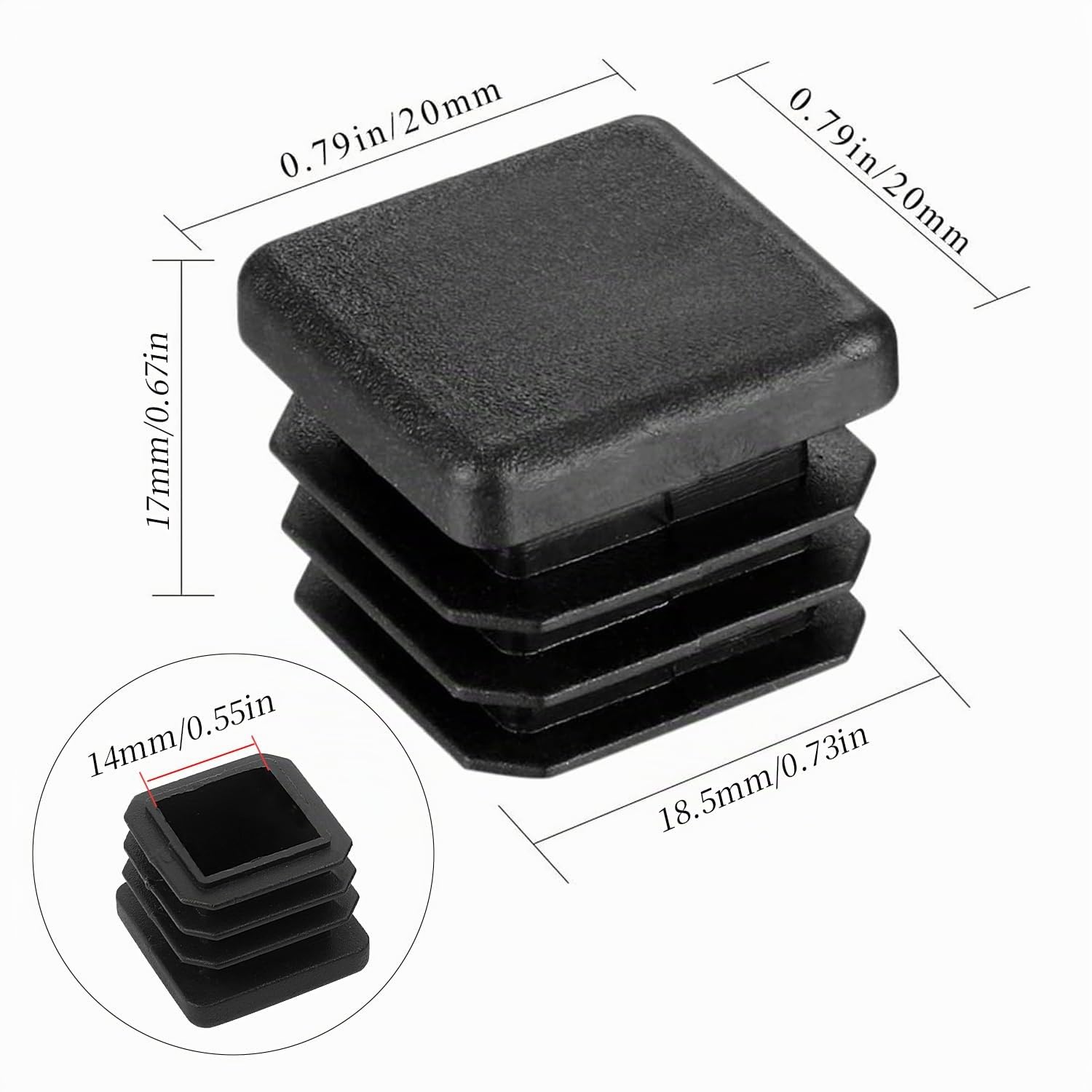 24 Pezzi Tappi Quadrati in Plastica Neri Antiscivolo (20 Mm X 20 Mm) Copertura Interna Nera Tubo con Nervatura Quadrata Tappetino Antiscivolo Tappo da Tavolo per Mobili Copertura del Piede