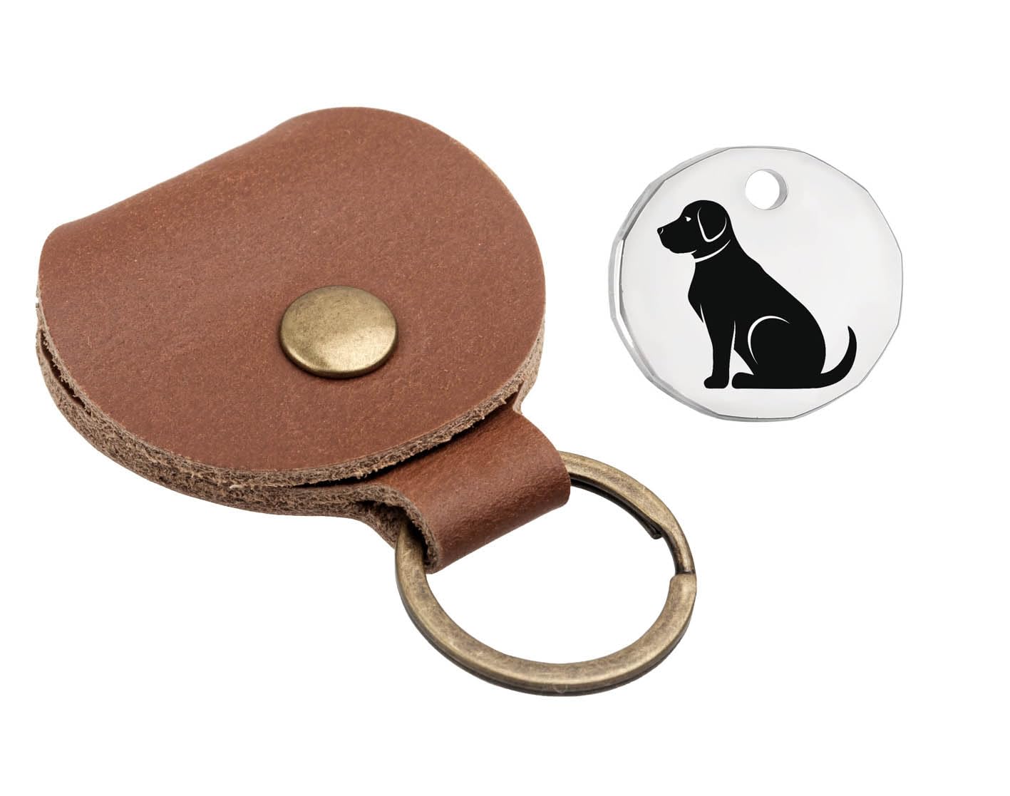 Harts Unisex Brown Genuine Tan Leather Pound Pouch With A Trolley Token Of Your Selection Fob Keyring Pound Pouch Keychain Key Ring Holder (Dog)