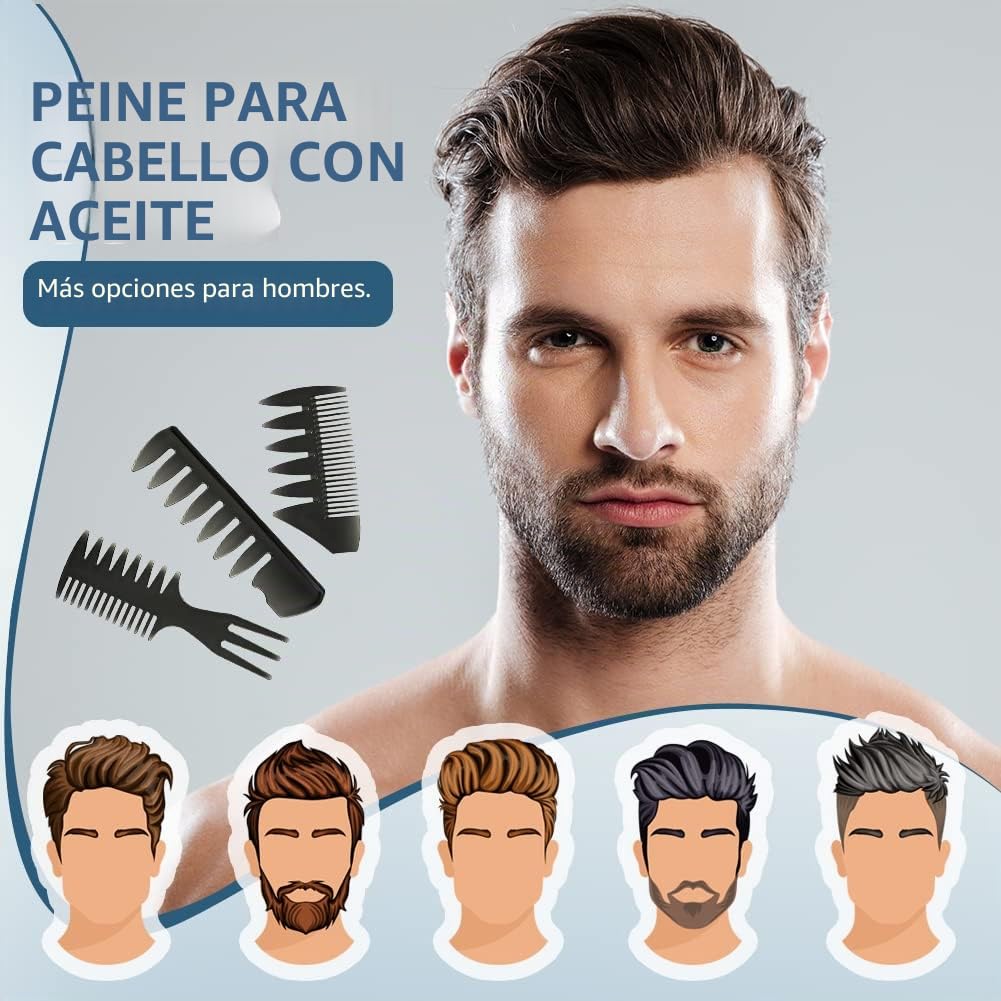 Juego De Peine Hombres Cabello, Profesional Dientes Anchos Peinar De Doble Cara Peine De Cola De Rata Styling Comb, Peine Hombre Para Peluqueria Negro