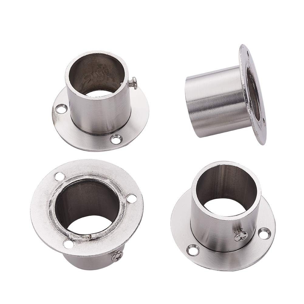 MroMax 4Pcs Stainless Steel Closet Wardrobe Rod Holder Fit 1.26 Inch Dia Tube Shower Curtain Rod End Supports Socket Flange Rod Holder Wall Mount Pipe Bracket for Closet Wardrobe Shower Curtain Rod