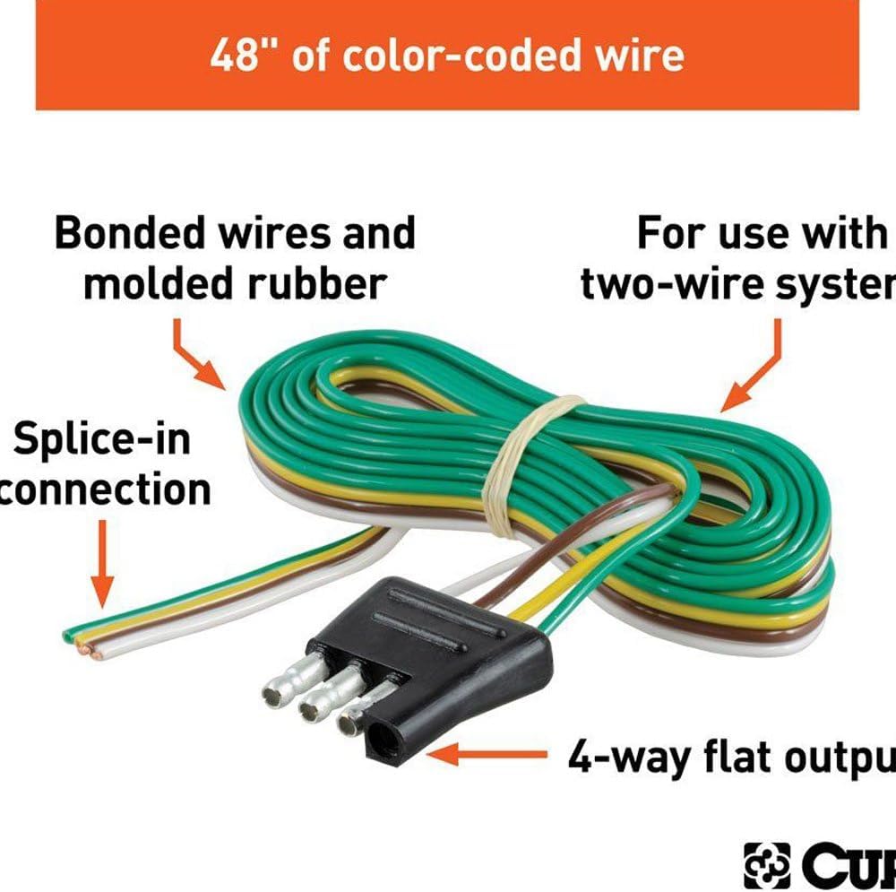 CURT 58032 Trailer-Side 4-Pin Flat Wiring Harness with 48-Inch Wires