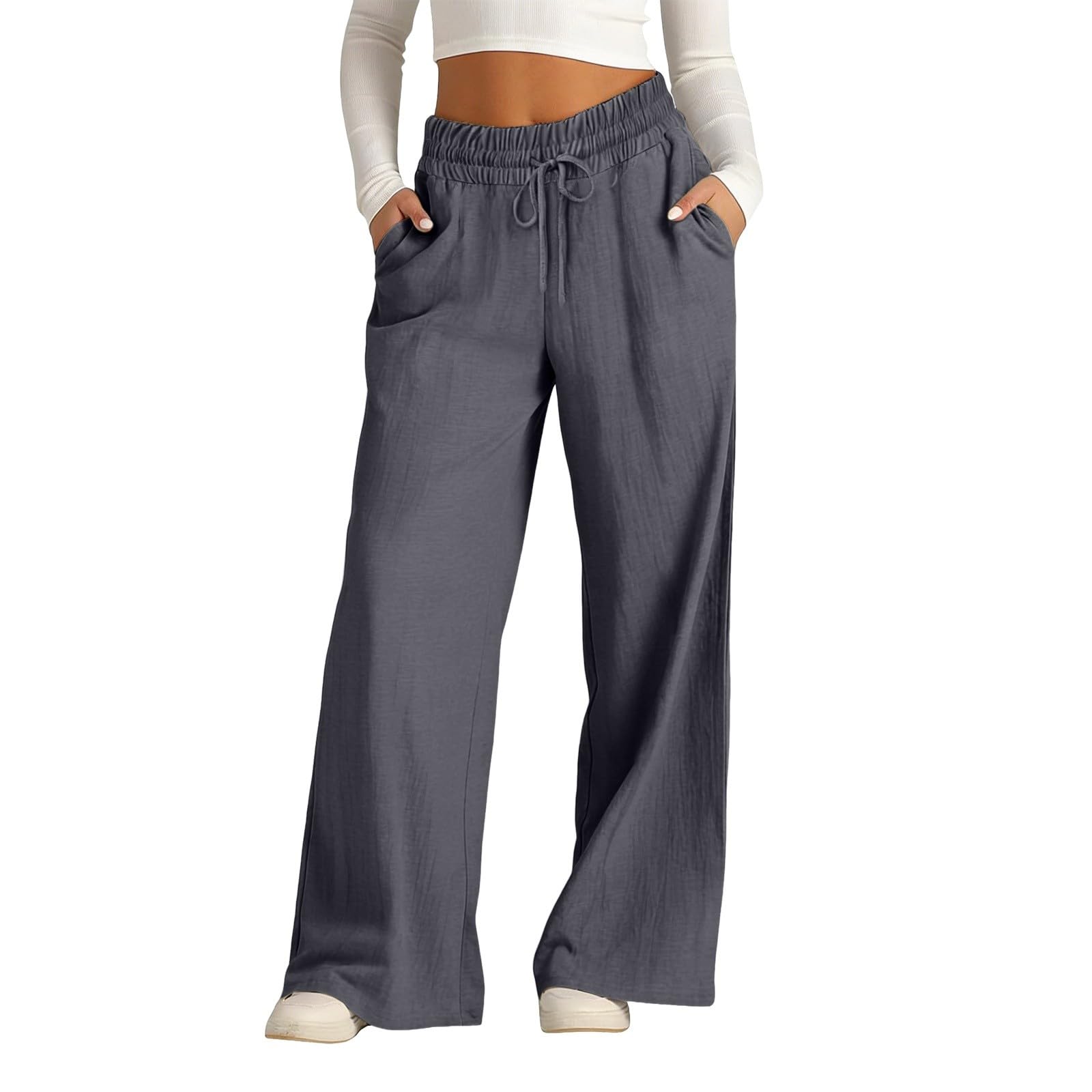 Pantaloni Donna Estivi in Lino Puro Larghi a Zampa Eleganti Casual con Vita Elastica Pantaloni Palazzo Leggeri Baggy e Comodi Ideali per Mare Ufficio e Tempo Libero Moda Casual Primavera Estate