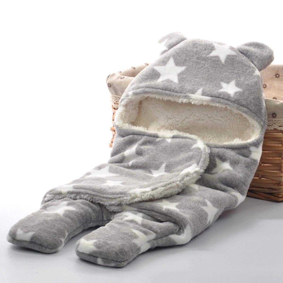 First Kick New Born Sleeping Bag Combo Pack of Super Soft Wearable Baby Wrapper Durable Fleece Polyester Cum Baby Sleeping Bag for Baby Boys Girls (76cm x 70cm, 0-6 Months) Pack of 2 Stars Grey, Blue 2