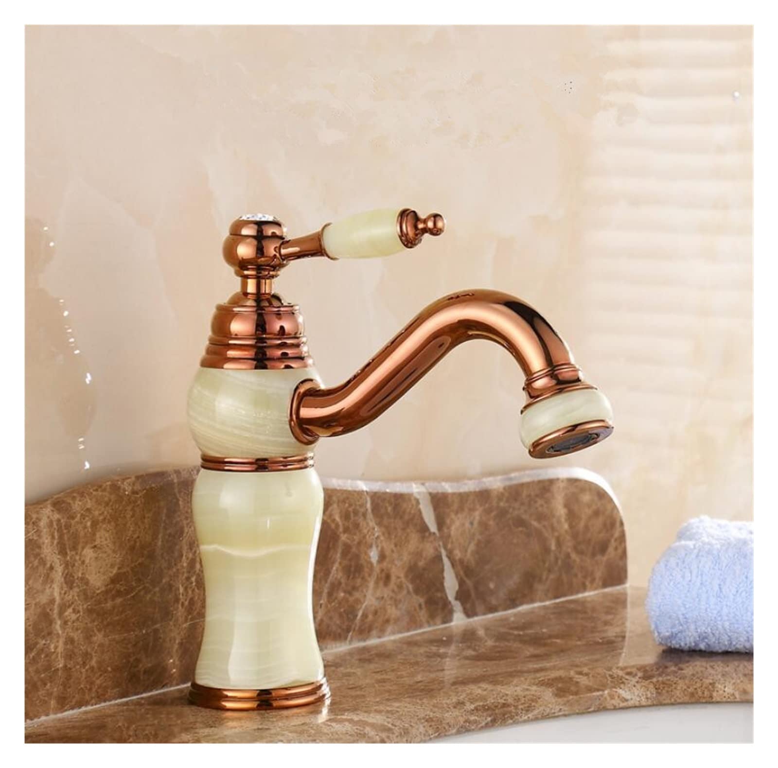 Mitigeur de lavabo en jade naturel et or rose robinet haut de gamme