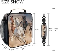 Vista 6 de ALAZA Desert Horses - Lonchera con aislamiento térmico para niñas y niños, kit de bolsa de almuerzo reutilizable, correa de hombro congelable