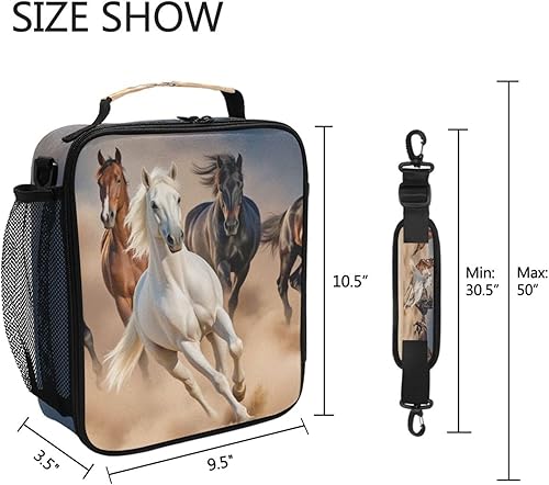 Miniatura 6 de ALAZA Desert Horses - Lonchera con aislamiento térmico para niñas y niños, kit de bolsa de almuerzo reutilizable, correa de hombro congelable,