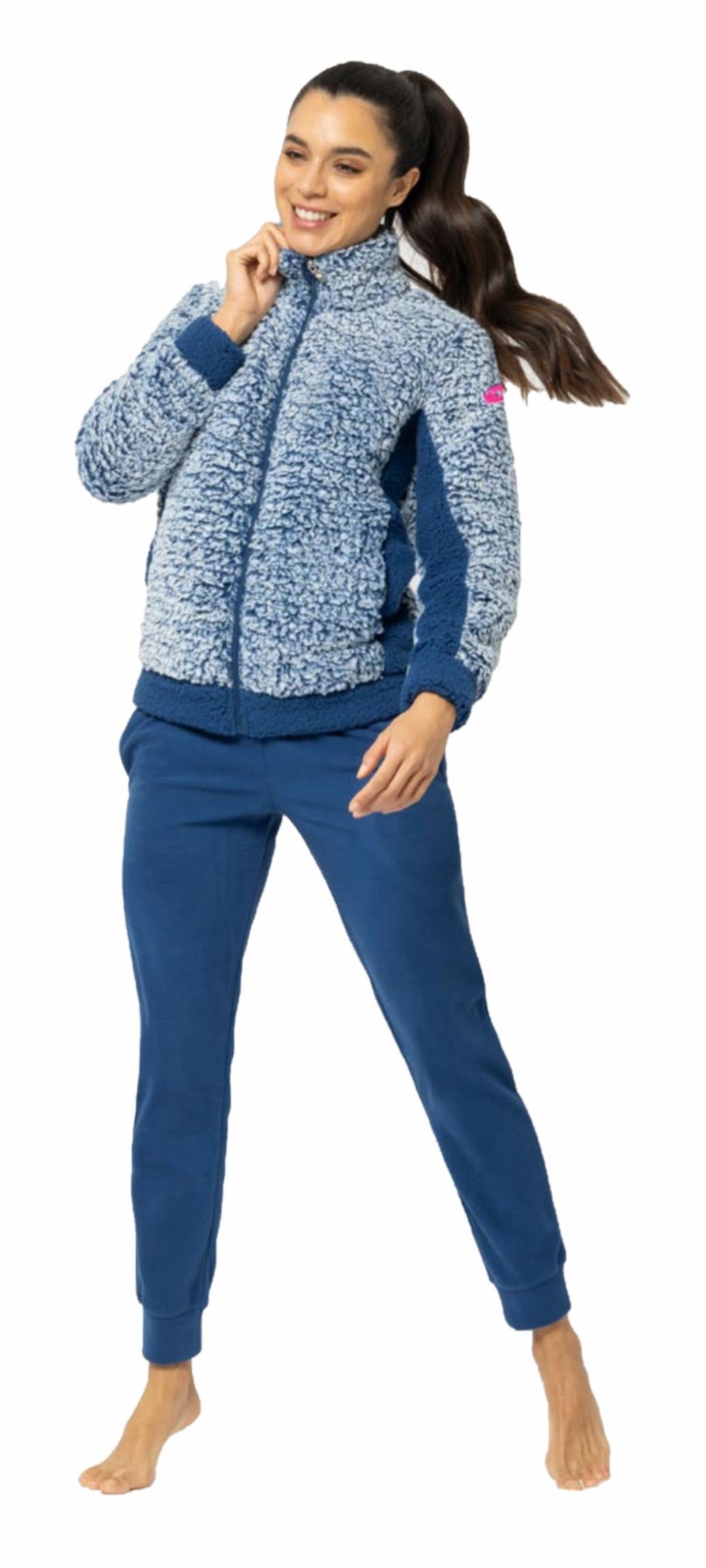 LOTTO Tuta Donna in Pile con Zip Intera - Tuta in Pile Sherpa Effetto Agnellato - Tuta Donna Invernale Termica - Tuta Donna Completa (6071 DENIM, L)