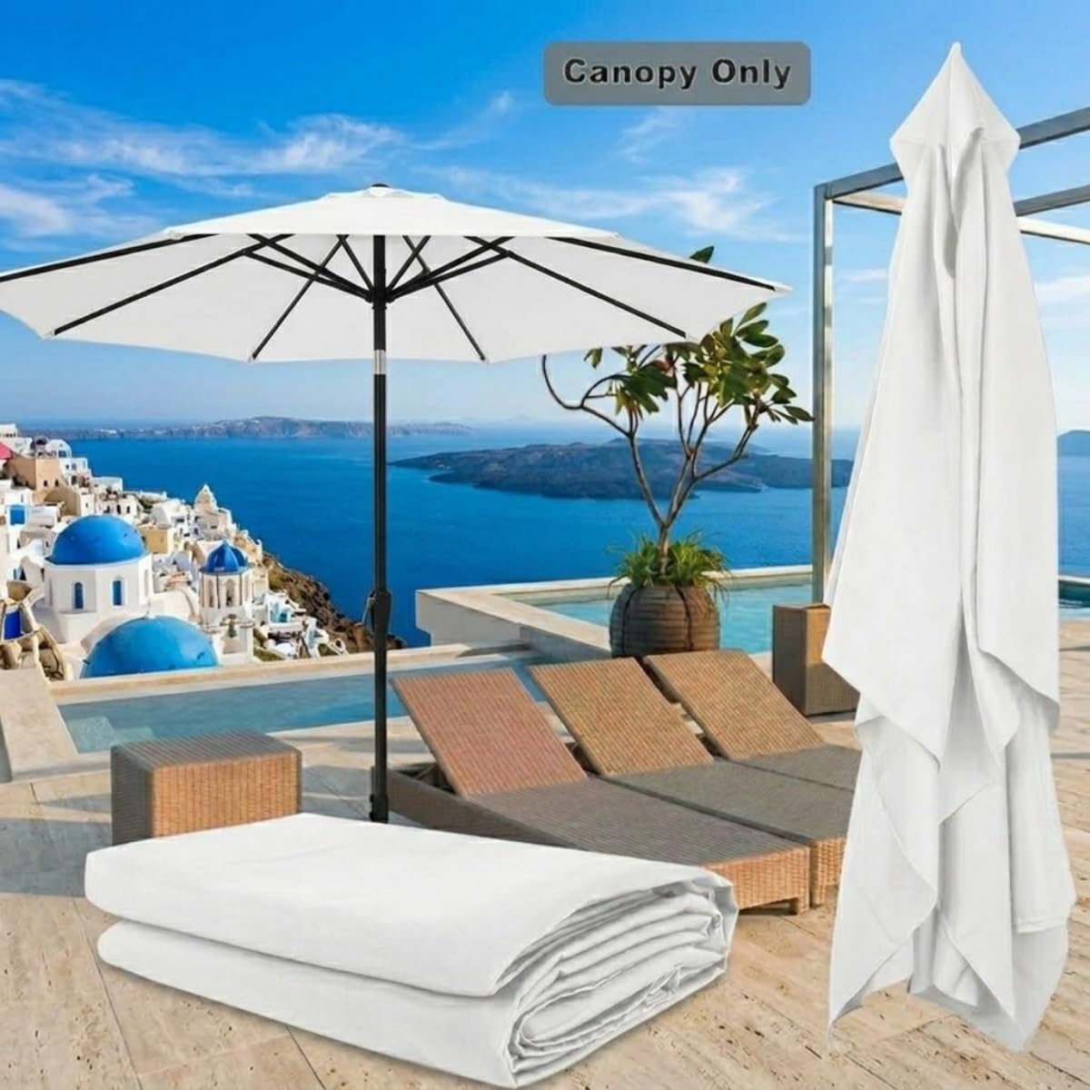 2.0m 2.7m 3.0m 4.0m Zamienna Czasza Parasola Parasol Ogrodowy 6/8 Żeber, Zamienne Poszycie Parasola Na Taras, Wytrzymały Wodoodporny Materiał Ochrona UV Tylko Tkanina