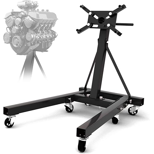 Heavy Duty Foldable Engine Stand 2000LBS Capacity, 360 Degree Rotating Head and Adjustable Arms for Auto Repair, Vehicle Maintenance, 6-Universal Casters, Black