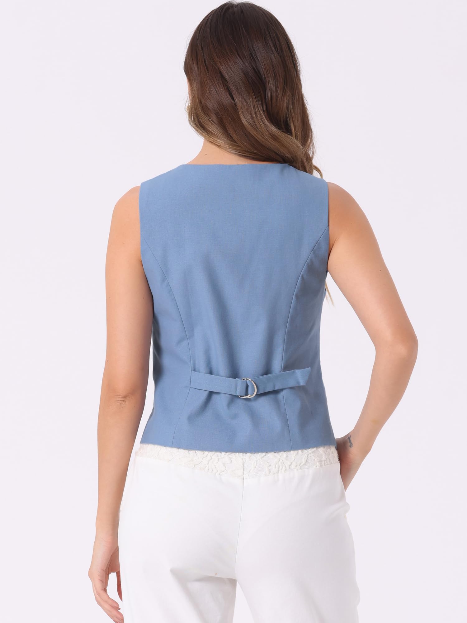 Allegra K Damska Kamizelka Kamizelka Moda Bez Rękawów Guzik Down V-Neck Crop Top Kamizelka Staniczna