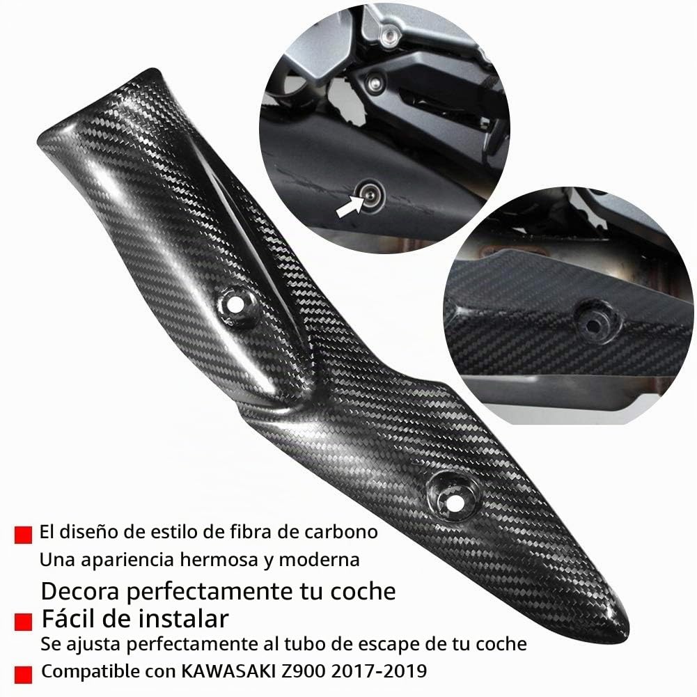DEWIN Protección Térmica para Motocicleta, Sistema de Escape de La Motocicleta Cubierta de Silenciador con Protección Térmica de Fibra de Carbono para Z900 17-19