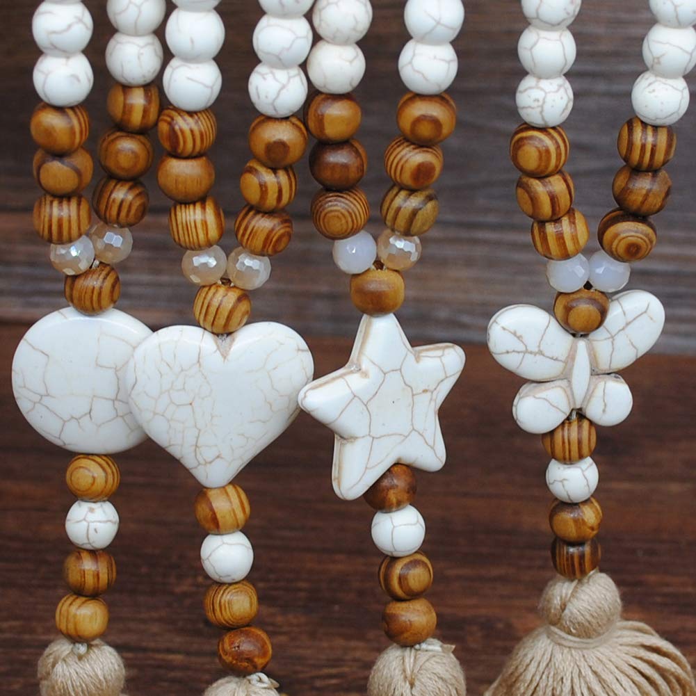 Collier Sautoir Bohème En Perles Bois Coloris "marron Marbré" Pompon Assorti - France