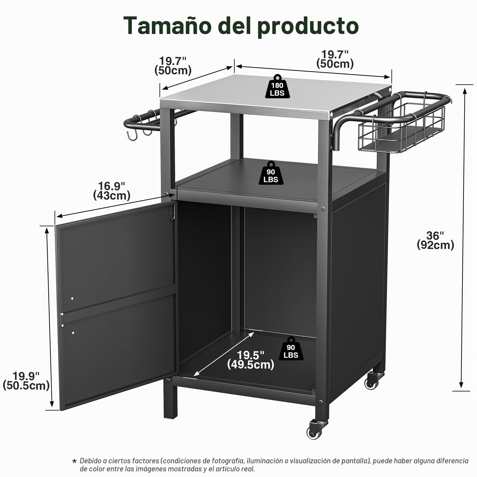 Carro de barbacoa para exteriores, con ruedas, resistente a la intemperie, multifuncional de acero inoxidable para barbacoa y jardín