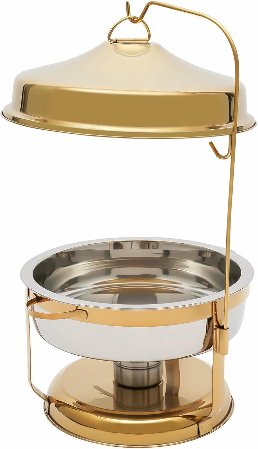 Juego de platos para bufé, calentador de alimentos redondo portátil de acero inoxidable con tapa, para restaurantes, catering, fiestas, color dorado