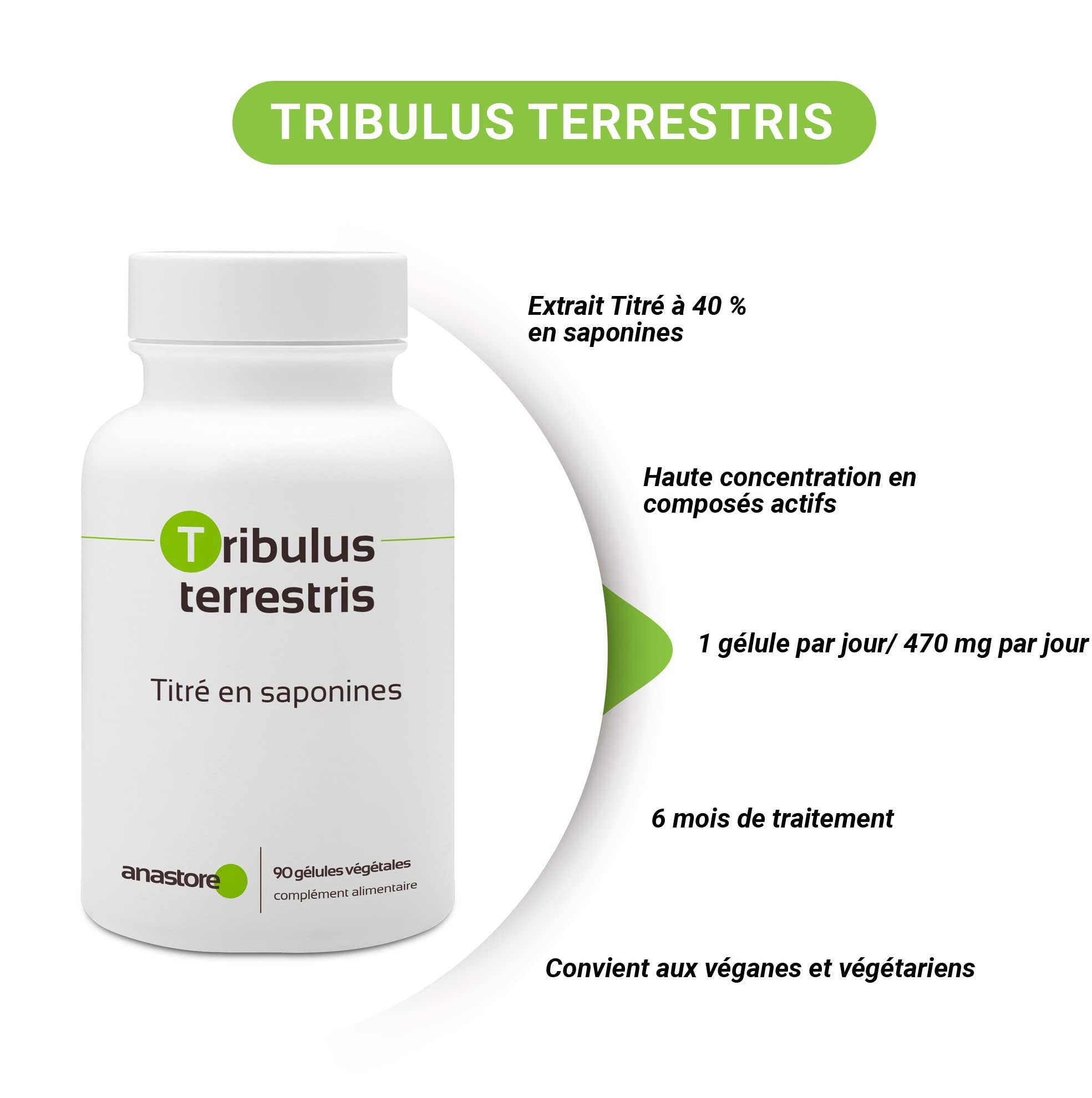 TRIBULUS TERRESTRIS * 470 mg/gélules végétales - Titré à 40% min. en saponines (90 Unité (Lot de 4))