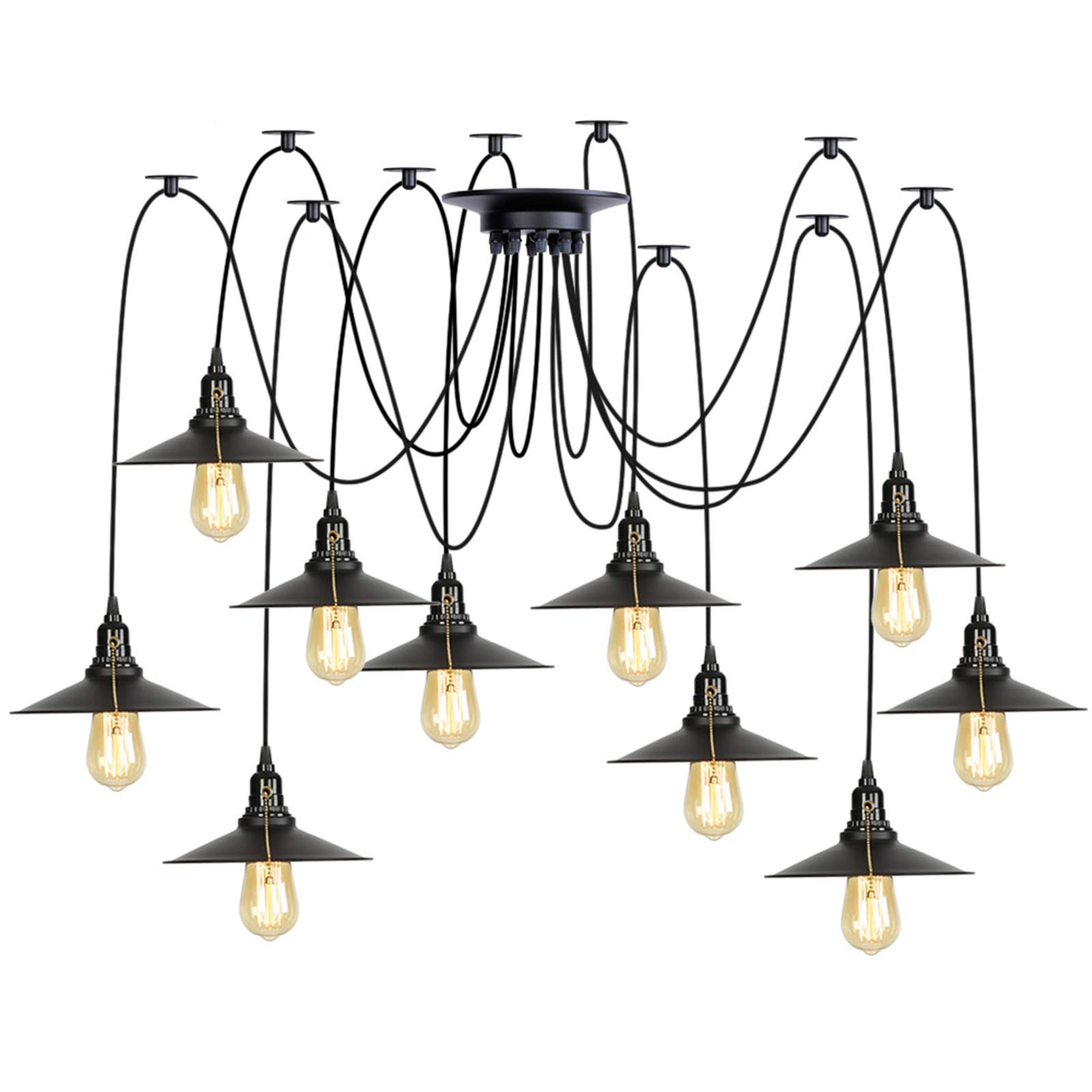 Plafonnier en métal noir réglable style lustre industriel vintage haut de gamme