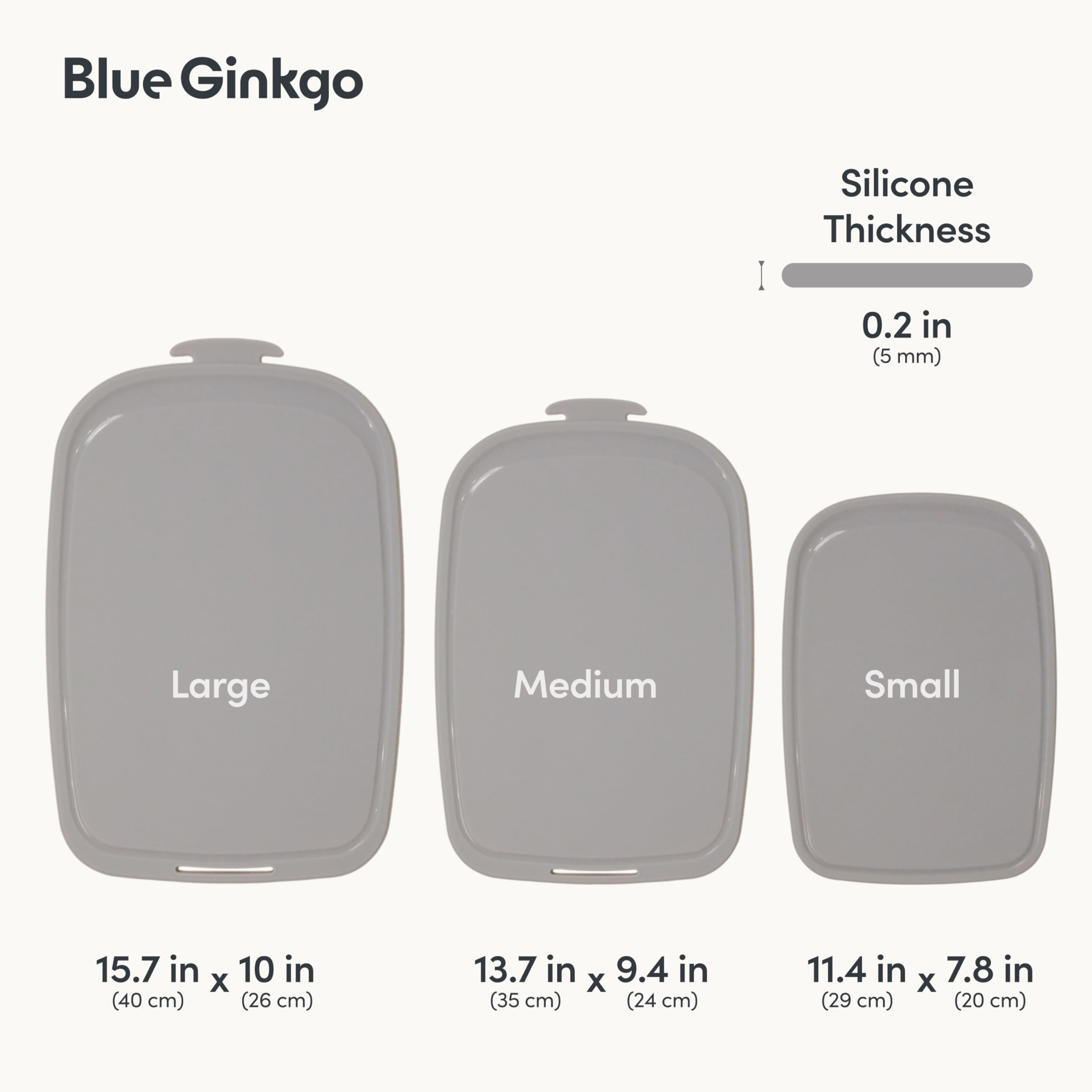 Blue Ginkgo Silikon-Schneidebretter - 3er-Set (klein, mittel, groß) - doppelseitig, dick, flexibel, rutschfest, BPA-frei - Saftrillen, spülmaschinenfest (Made in Korea, Grau) | Doppelseitig, flexibel und spülmaschinenfest.