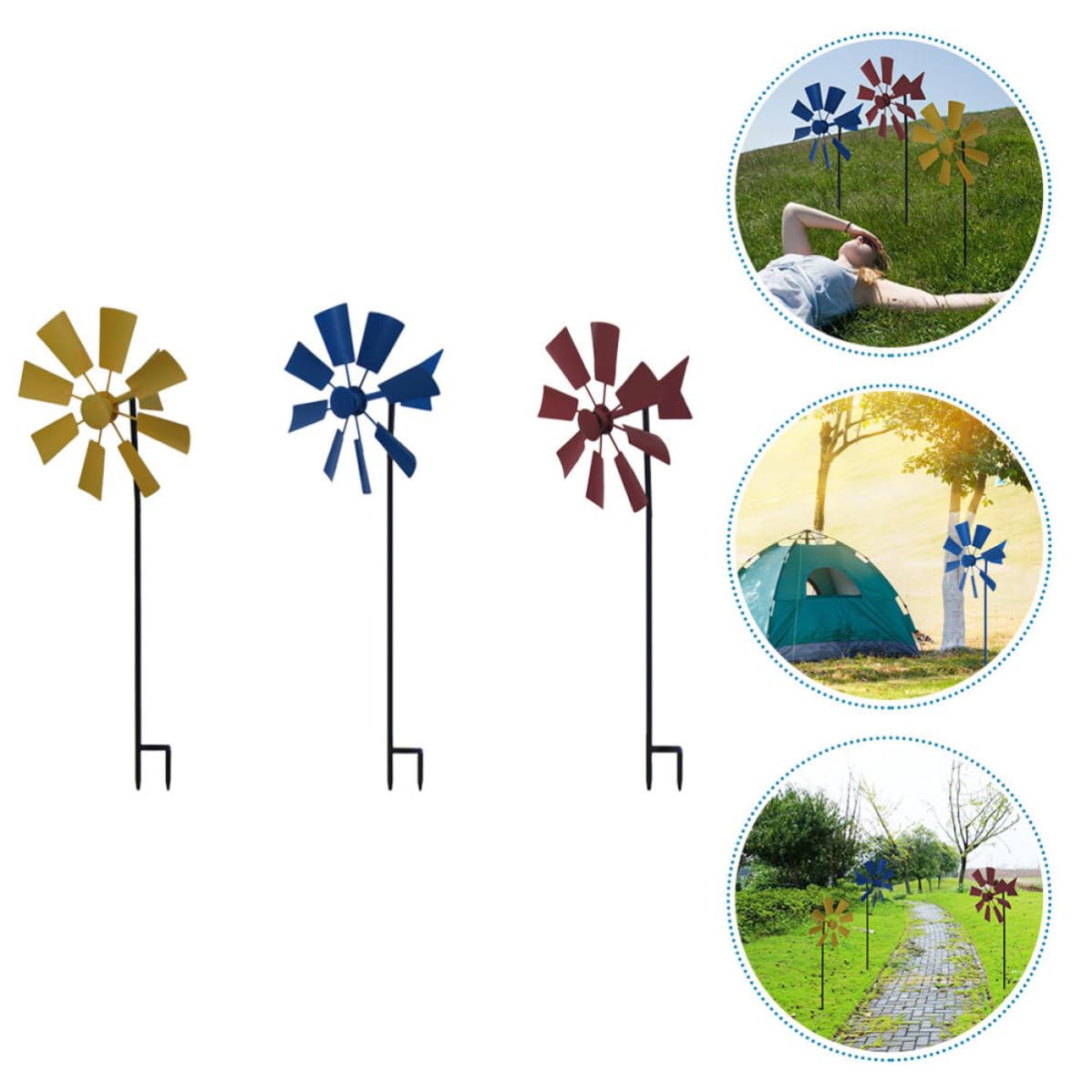 FRCOLOR Molino de Viento Giratorio de Hierro 3 Piezas para Jardín Exterior | Uso en Hogar y Parque, Diseño Delicado y Apariencia Única, Fácil de Usar y Seguro