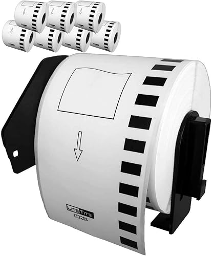 DK-2205 (8 rollos) etiquetas de cinta de papel de longitud continua, compatibles con Brother P-Touch QL, serie 2.4 (2-37) pulgadas (2.441in) por 100