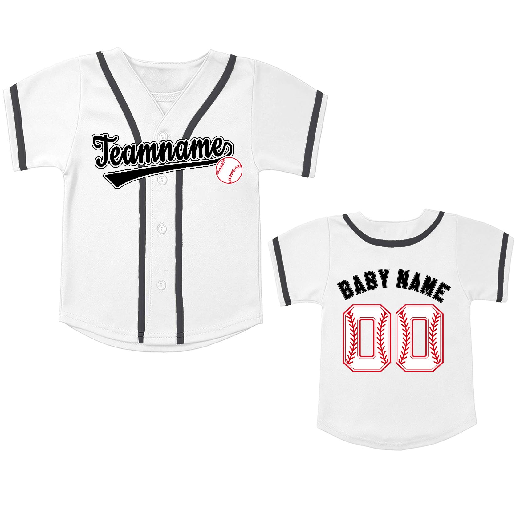 Baby Custom Baseball Jerseys Boy Girl Custom Personalized Name Number Baseball Shirt V-Neck Short Sleeve T-Shirt White 6M