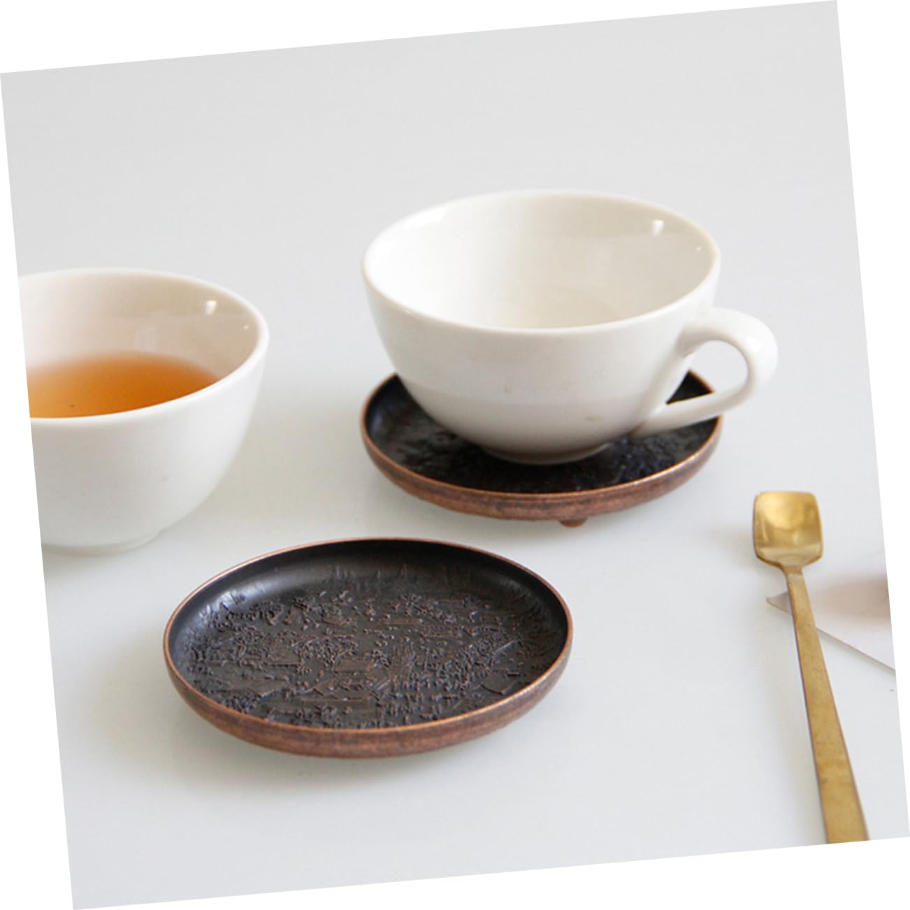 FUNOMOCYA Metal Coasters for Table Cup Coasters Set Tea Cup Storage Tray Retro Saucers Office Tea Cup Holder