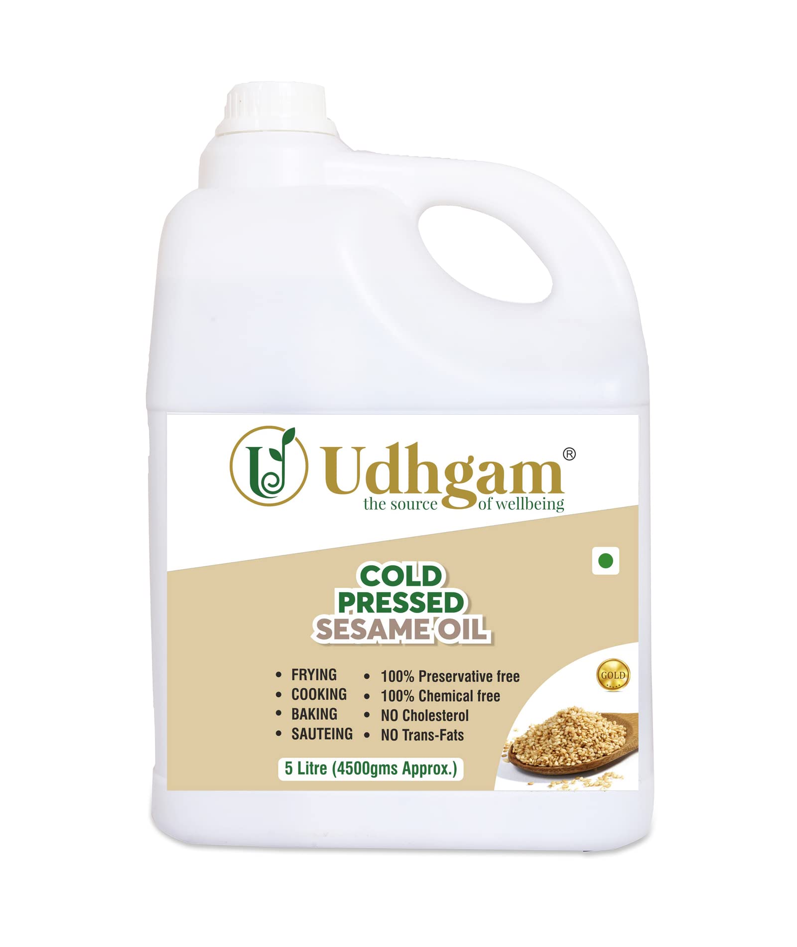 Udhgam Stone Churned Cold Pressed Sesame Oil for Cooking, Gingelly Cooking Oil, 100% Natural, Pure, Hair Care, Seasoning, Til Tel, Oil Massage, Oil Pulling (Kolhu/Kacchi Ghani/Chekku) (5Litre) (B09N6Z2LZC) Amazon Price History, Amazon Price Tracker