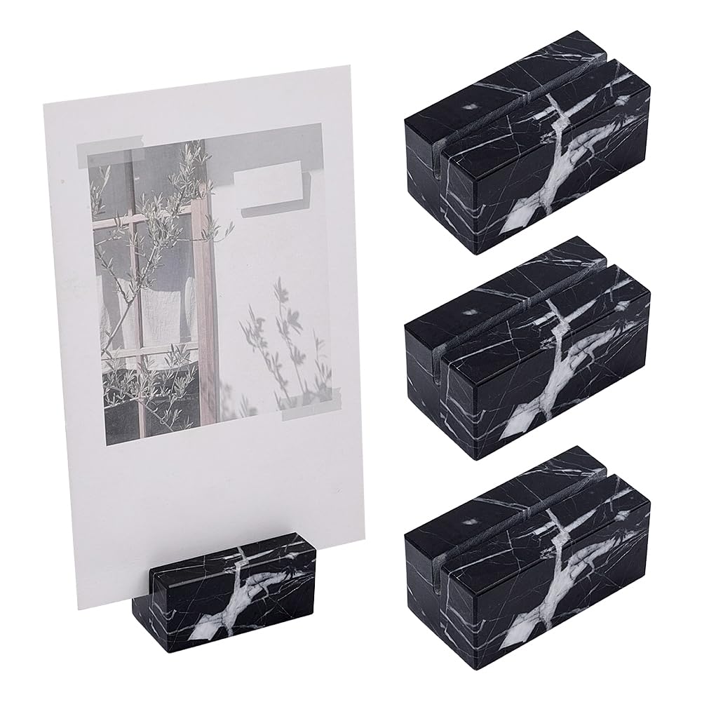 OLYCRAFT 4 Stück Marmor Platzkartenhalter Schwarz Tischnummernständer Vielseitige Platzkarten Schilderhalter Tischdisplay Halter für Hochzeit Restaurants Party Veranstaltung Ausstellung Dekor Büro