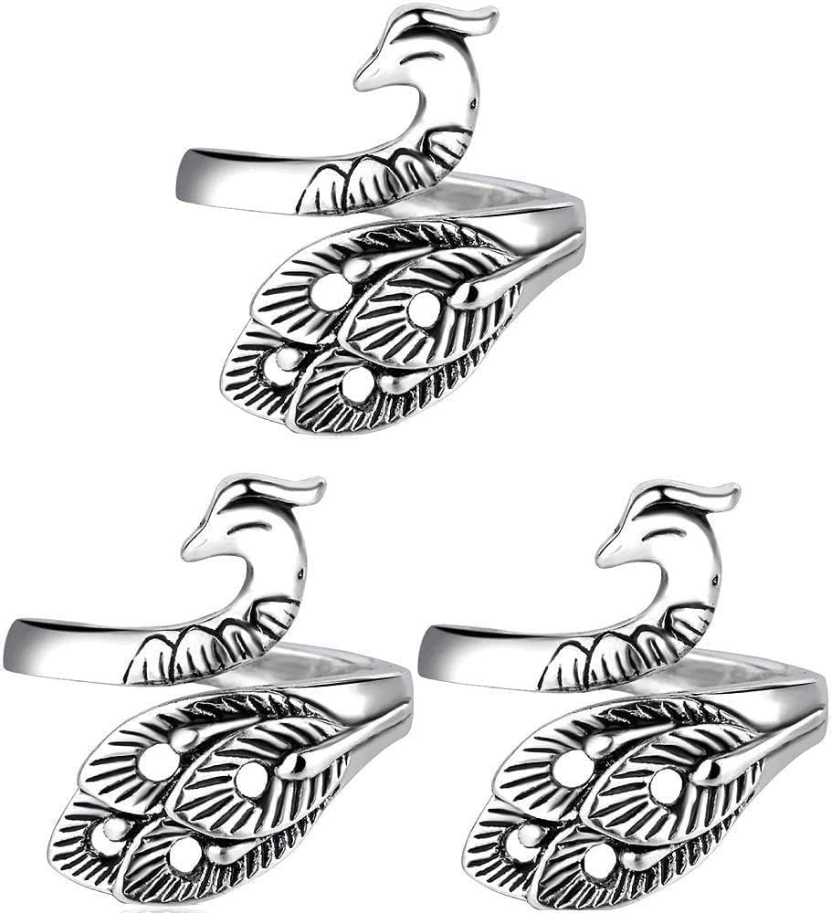 (3PCS) Adjustable Knitting Loop Crochet Loop Ring Knitting Accessories,Peacock Open Finger Ring,Adjustable Braided Ring for Faster Knitting