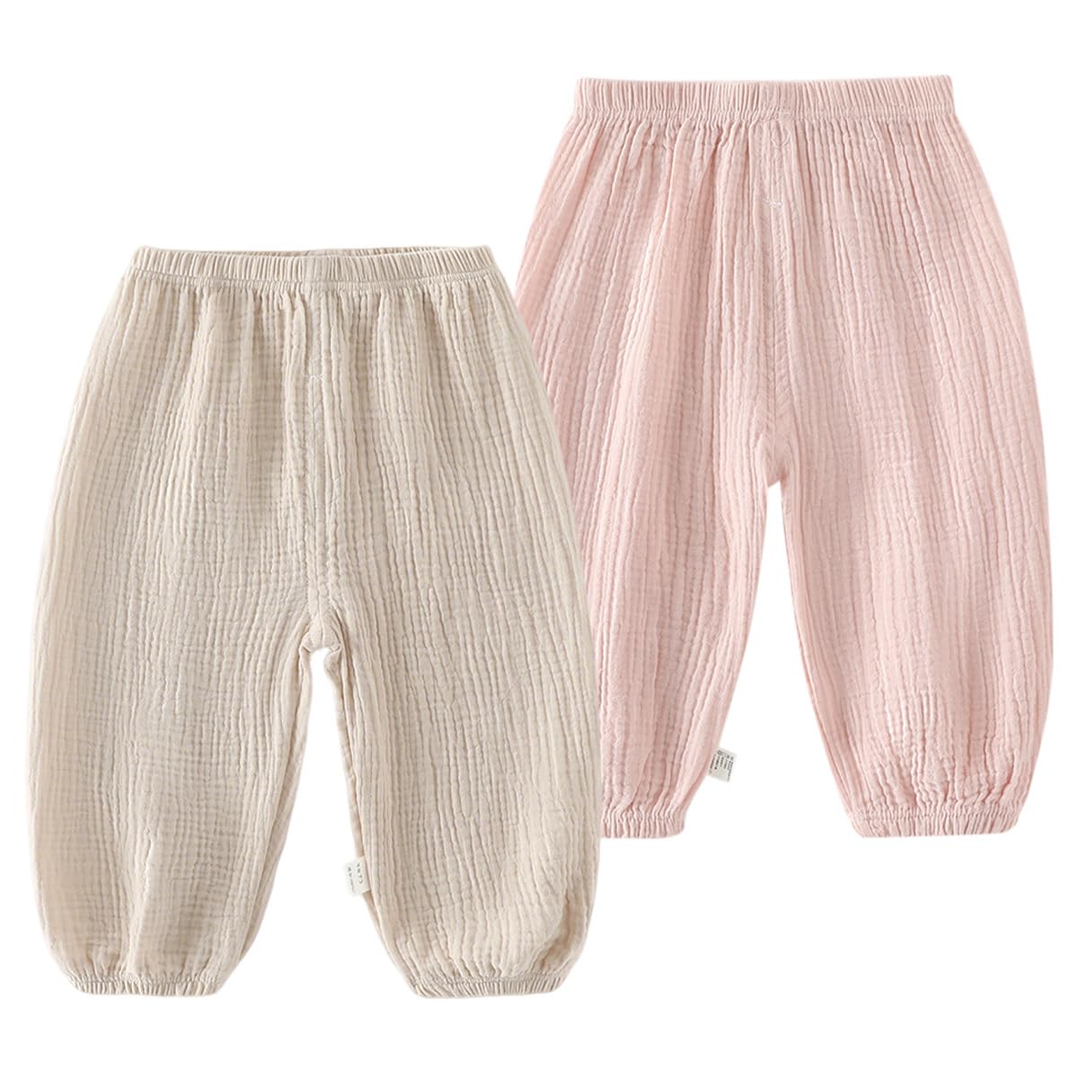 Lot de 2 Pantalon en Gaze Coton pour Bébé Fille Garçon Pantalons Bloomers Été Pantalon Bouffant à Couleur Unie Pantalons Long Décontracté Jogging pour Garçon Fille 6 Mois-4 Ans
