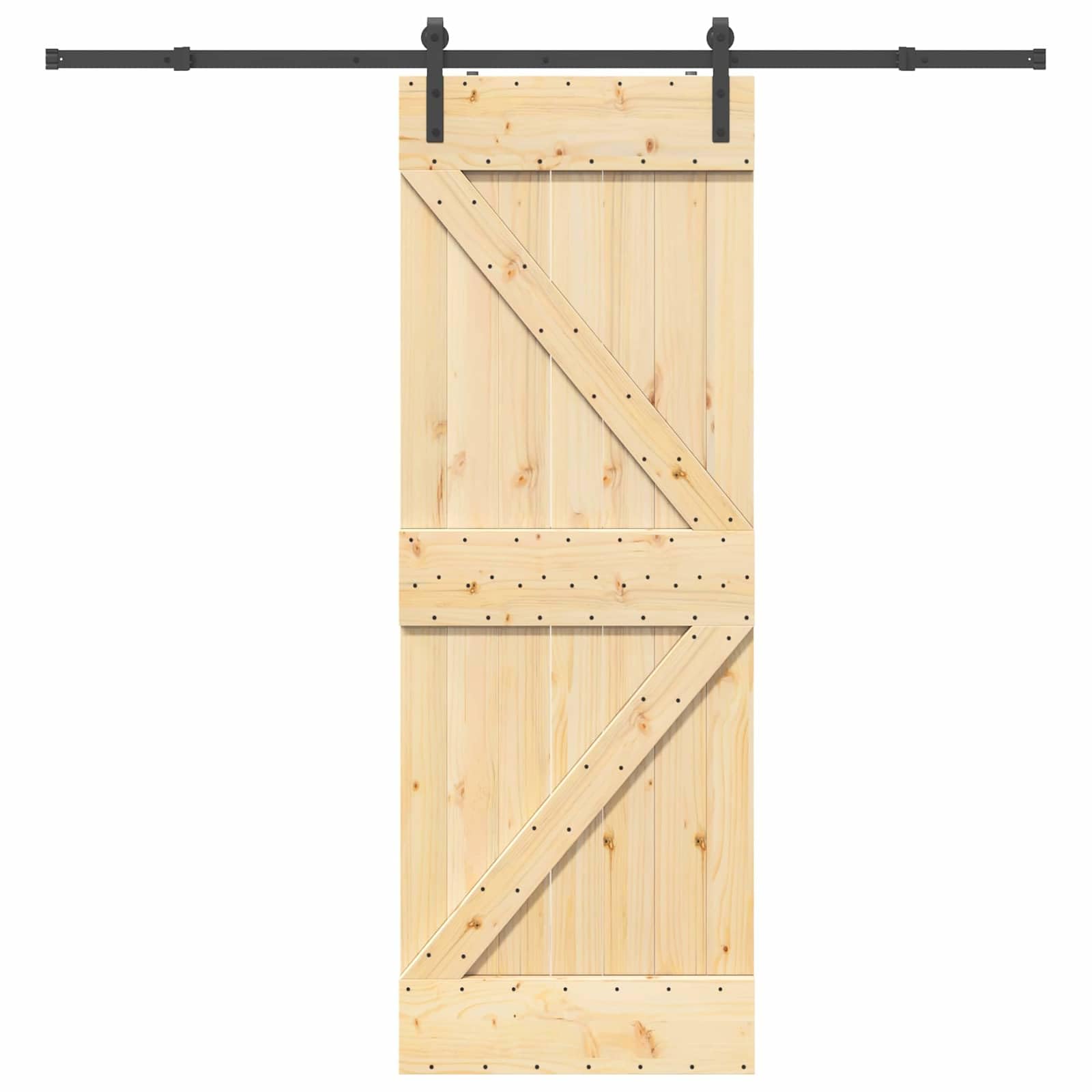 Puerta corredera Narvik natural y negra 213,5 cm | Madera de pino maciza, guía de acero, diseño que ahorra espacio, para interiores