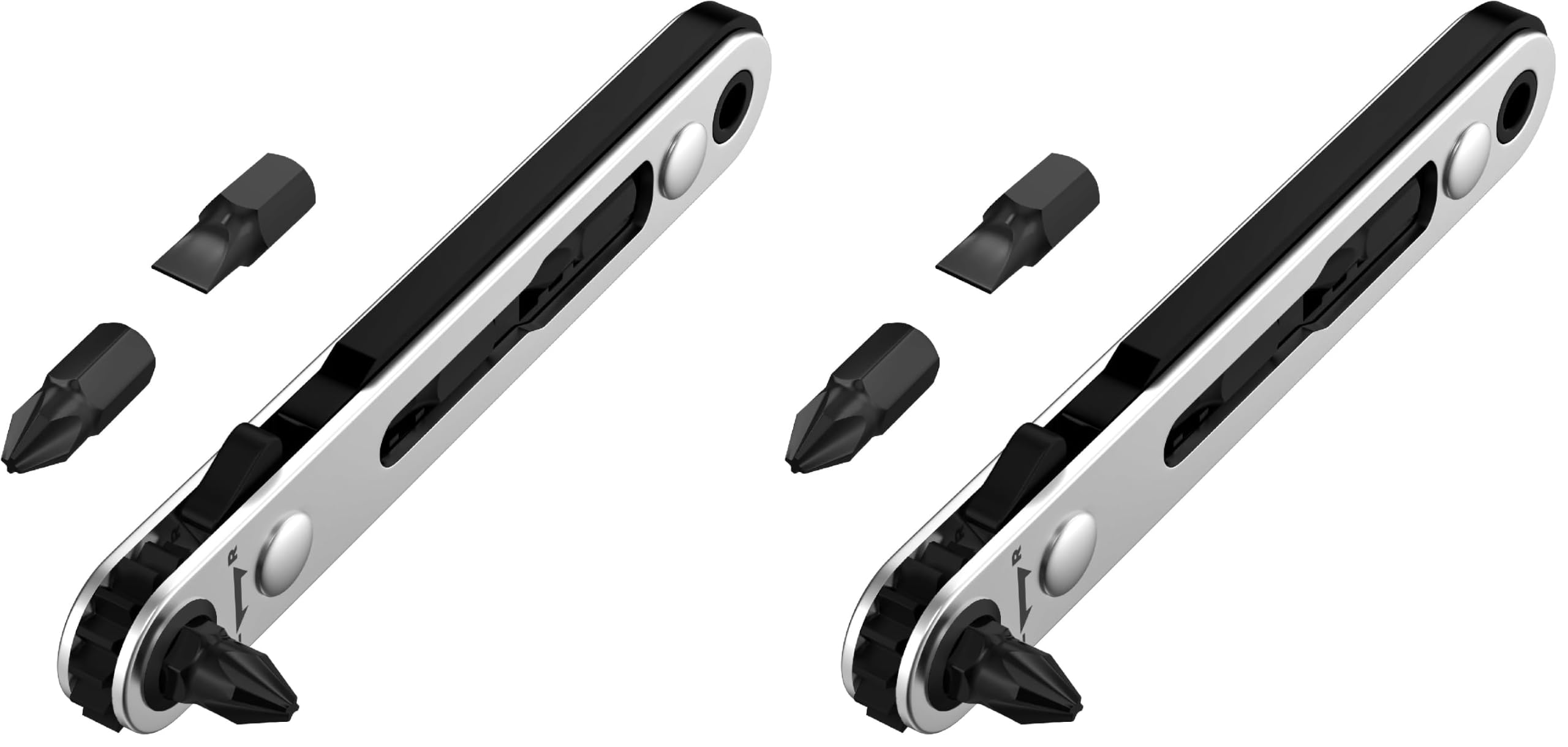 Bates- Mini Ratchet Wrench, 1/4" Magnetic 90 Degree Screwdriver, Black, Low Profile Right Angle Screwdriver for Tight Spaces (Pack of 2)