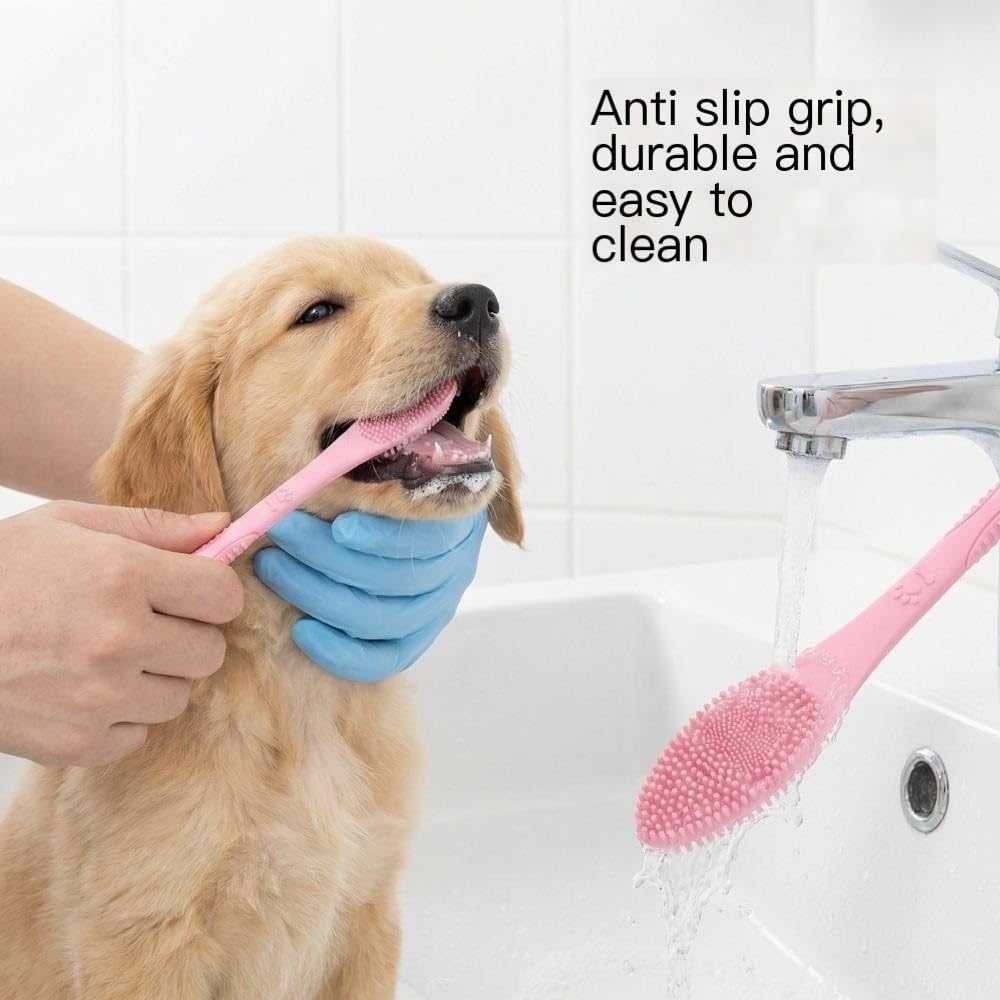 Cepillo de dientes de cerdas suaves for perros y gatos, diseño de doble cabezal antideslizante for una fácil limpieza(Green)