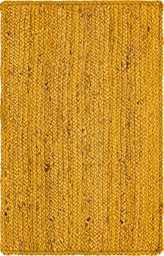 Image of Unique Loom Braided Jute Collection Area Rug - Dhaka (2' x 3' 1 inch Rectangle, Yellow)