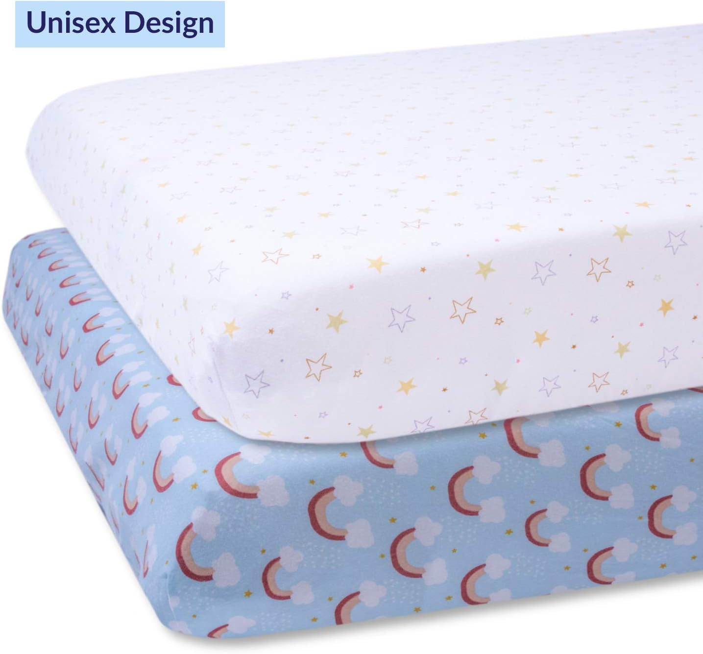 Simple Being 2 Pack Fitted Baby Crib Sheets, Soft Toddler Nursery Sheets for Twin Mattresses (Rainbow)