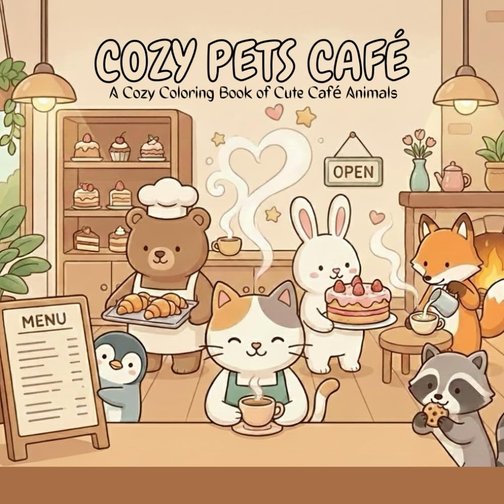 Cozy Pets Café: A Cozy Coloring Book of Cute Café Animals, Sweet Treats, and Calm Moments