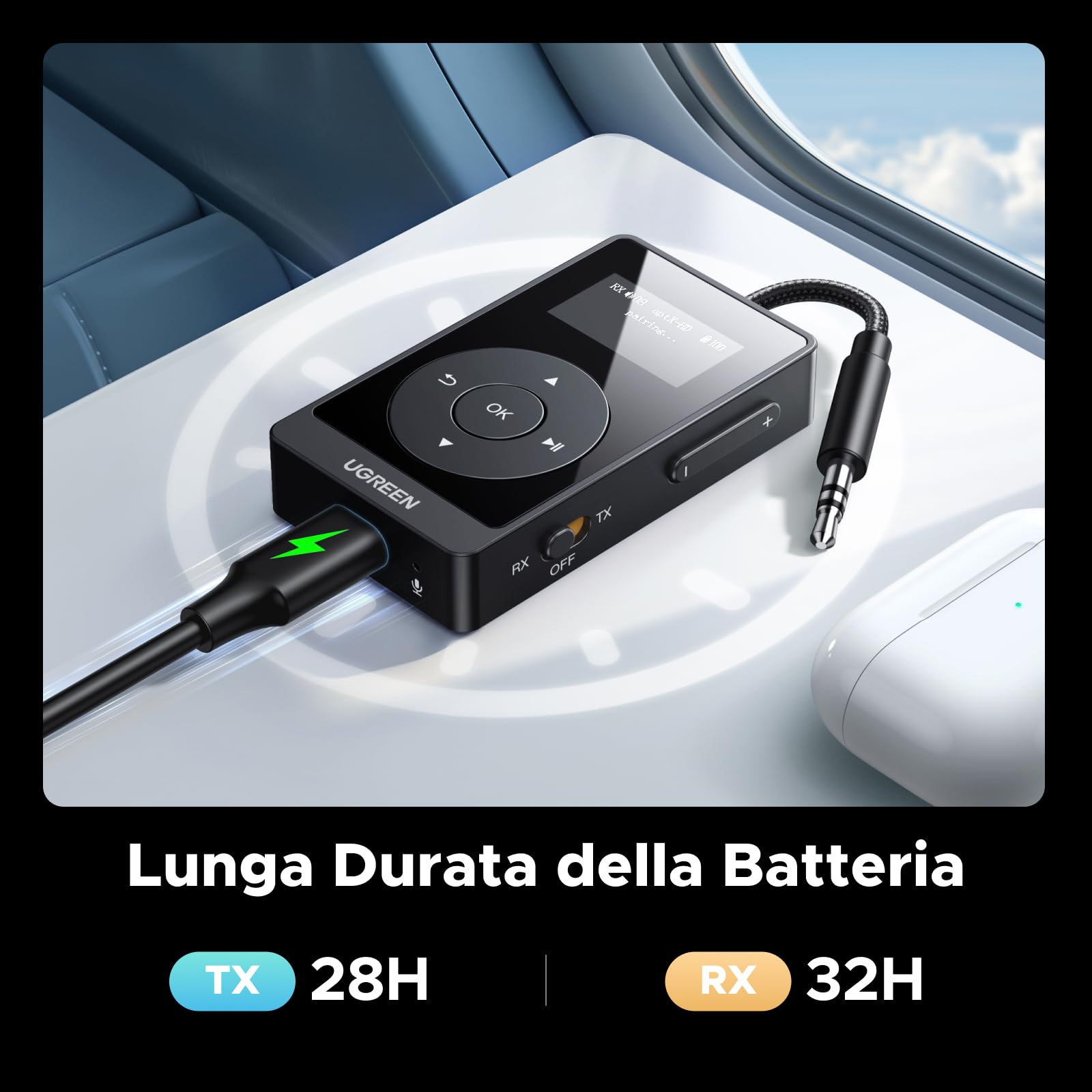 UGREEN Ricevitore Trasmettitore Bluetooth 5.3 aptX HQ Adattatore Bluetooth 2 in 1 Audio Jack da 3,5 mm per Auto Aereo TV PC Altoparlante Amplificatore