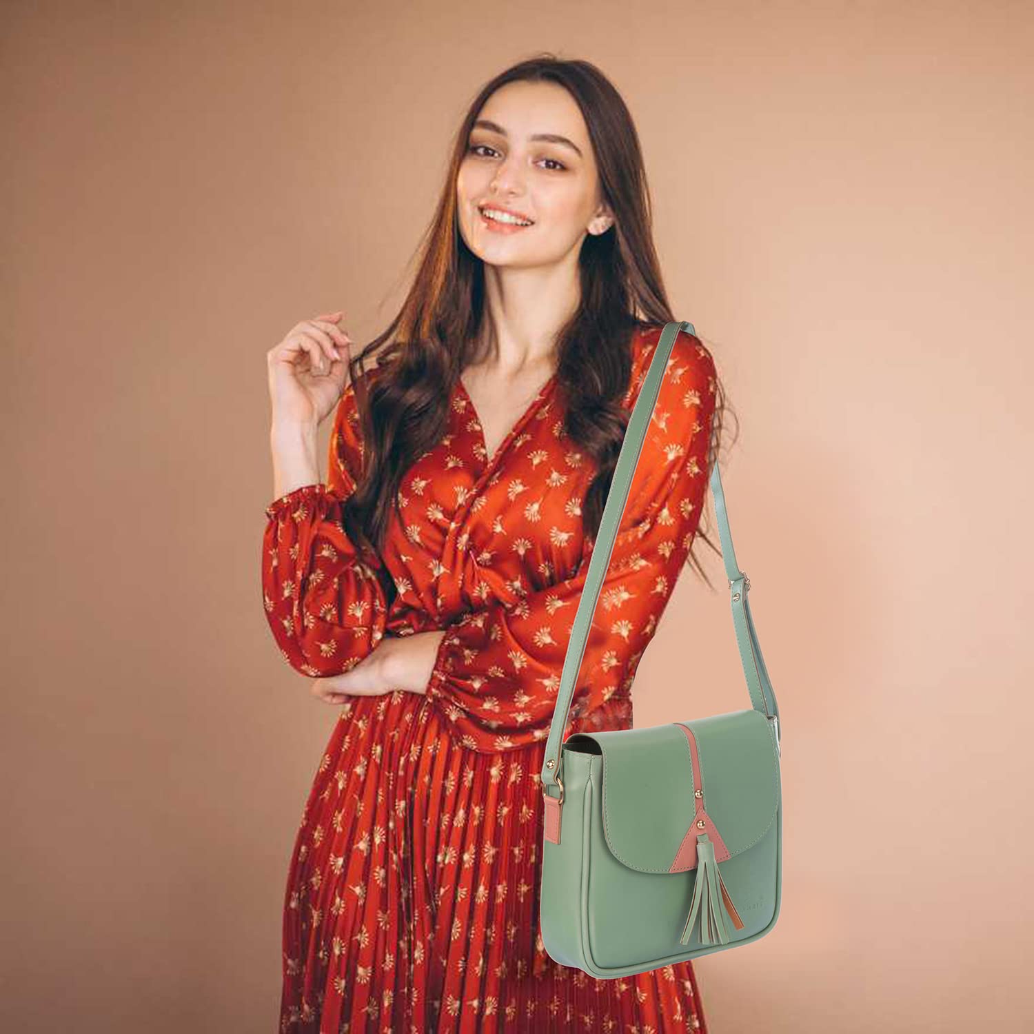 SHAMRIZ Women Sling Bag With Adjustable strap | handbag | purse |Side Sling bag | Tassel Sling Bag (Sea-Green) 2