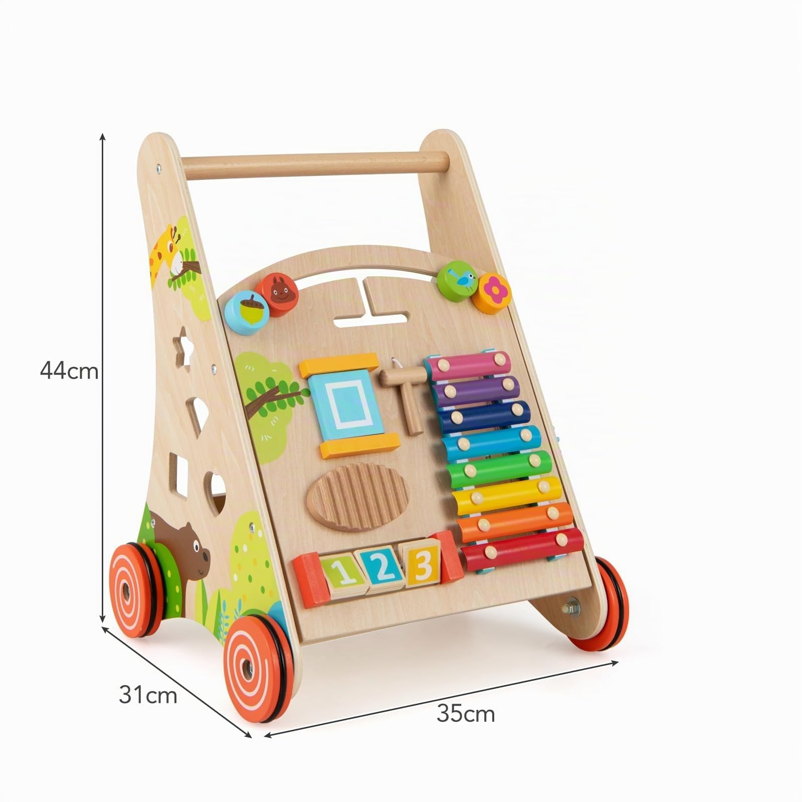 LIFEZEAL Girello Neonato in legno, Primi Passi per Bambini con Giocattoli Montessori, Carrello Primi Passi con Ruote, Gioco per Camminare, Carrellino con Banco da Lavoro per Bimbi da 12 Mesi (B)