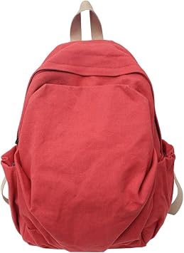 Womens canvas bag, mens and womens large capacity leisure backpack, mens and womens travel backpack Red,One Size
