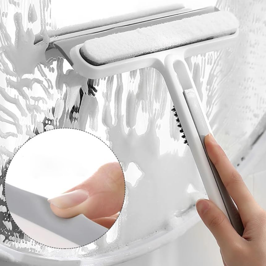 Image of 4-in-1 Multi-Purpose Cleaning Tool: Squeegee, Sponge, Brush & Spatula for Windows, Shower Doors, Smooth Surfaces
