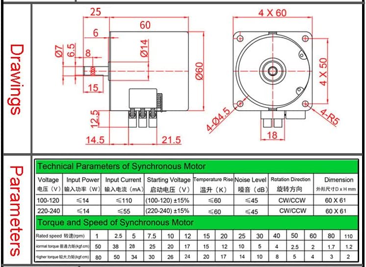 60Ktyz 14W 110V/220V Ac Permanent Magnet Synchronous Gear Motor(220V 5RPM)