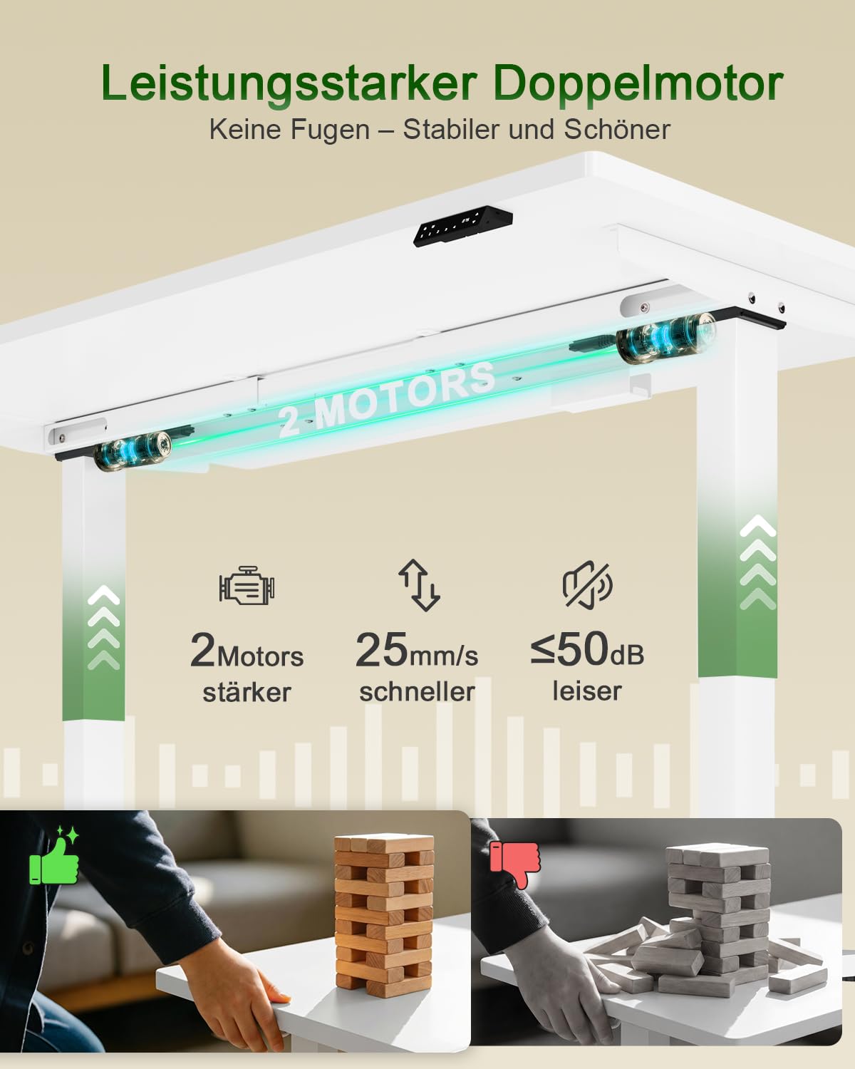 Devoko Höhenverstellbarer Schreibtisch 200x80cm, Dualmotor Elektrischer Stehschreibtisch mit 25mm Einteiliger Tischplatte, Touchscreen Steuerung, Computertisch mit Kabelmanagement & Steckdose