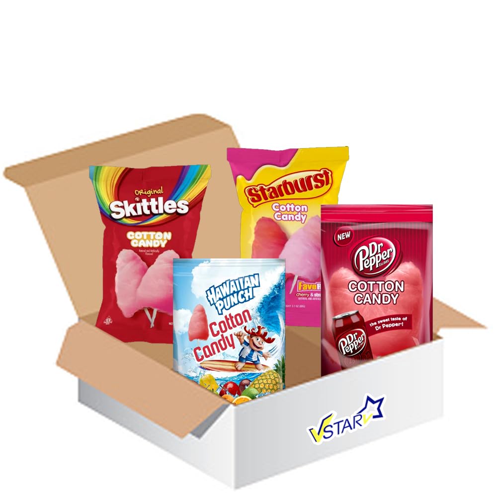 Skiittles, Hawaiian Punch, Dr Pepper, Starburst Cotton Candy Pack of 4-88g Each, Assorted Flavors, Party Sweets, Fun Snack