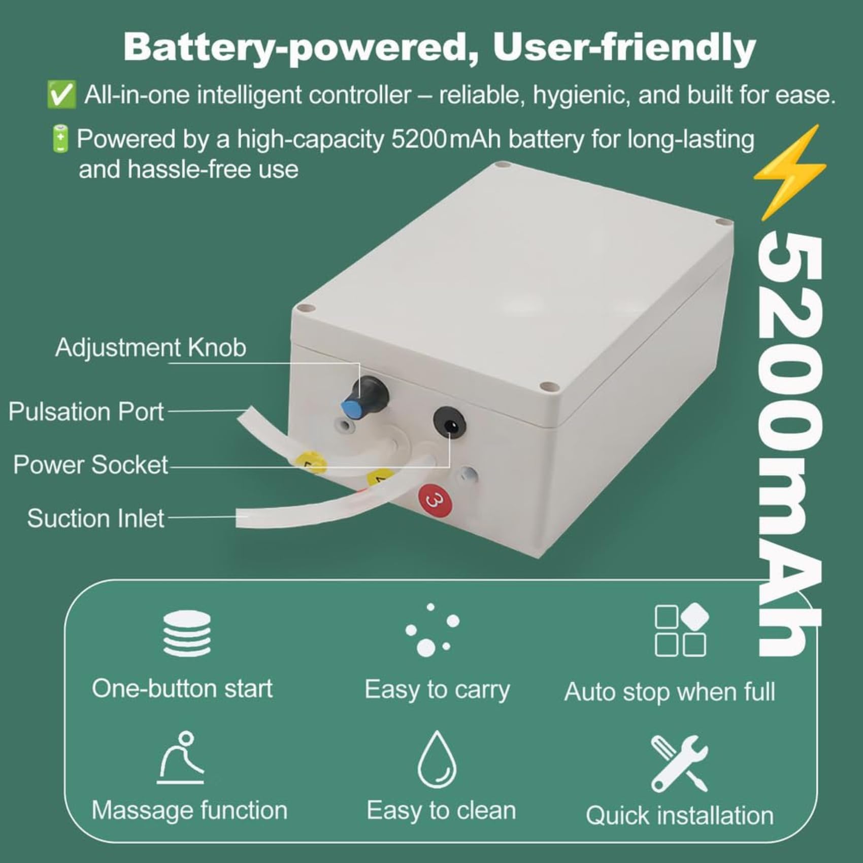 Ordeñadora eléctrica portátil de vacas con parada automática, sistema de pulsación de acero inoxidable de 14 L para ordeñar vacas y ovejas, incluye tubo de silicona