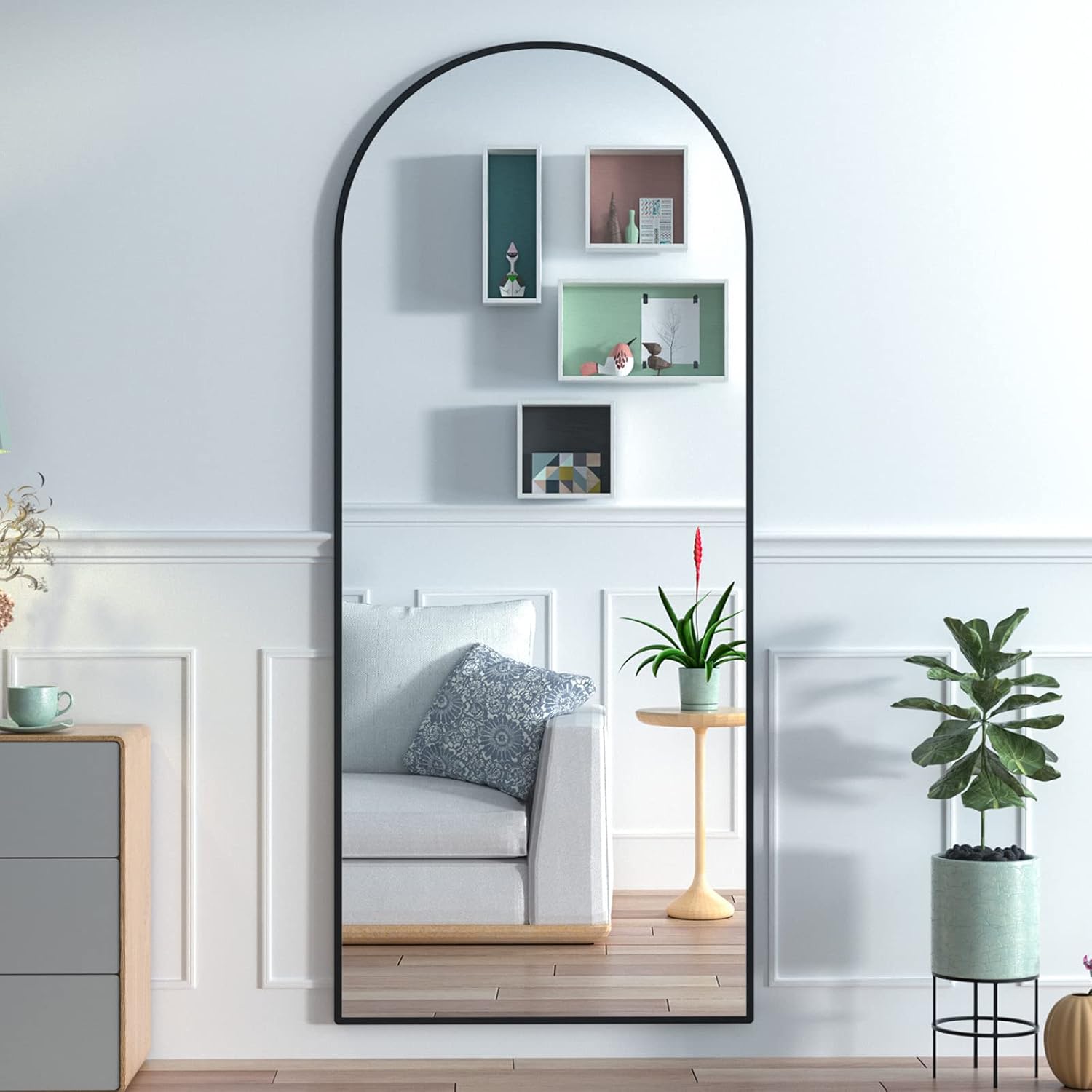 Manocorro 65"x24" Full Length Mirror, Arched Mirror, Floor Mirror with Stand, Full Body Mirror, Hanging or Leaning Against Wall, Black Arch Standing Mirror Large Bedroom Mirror for Cloakroom, (Black)