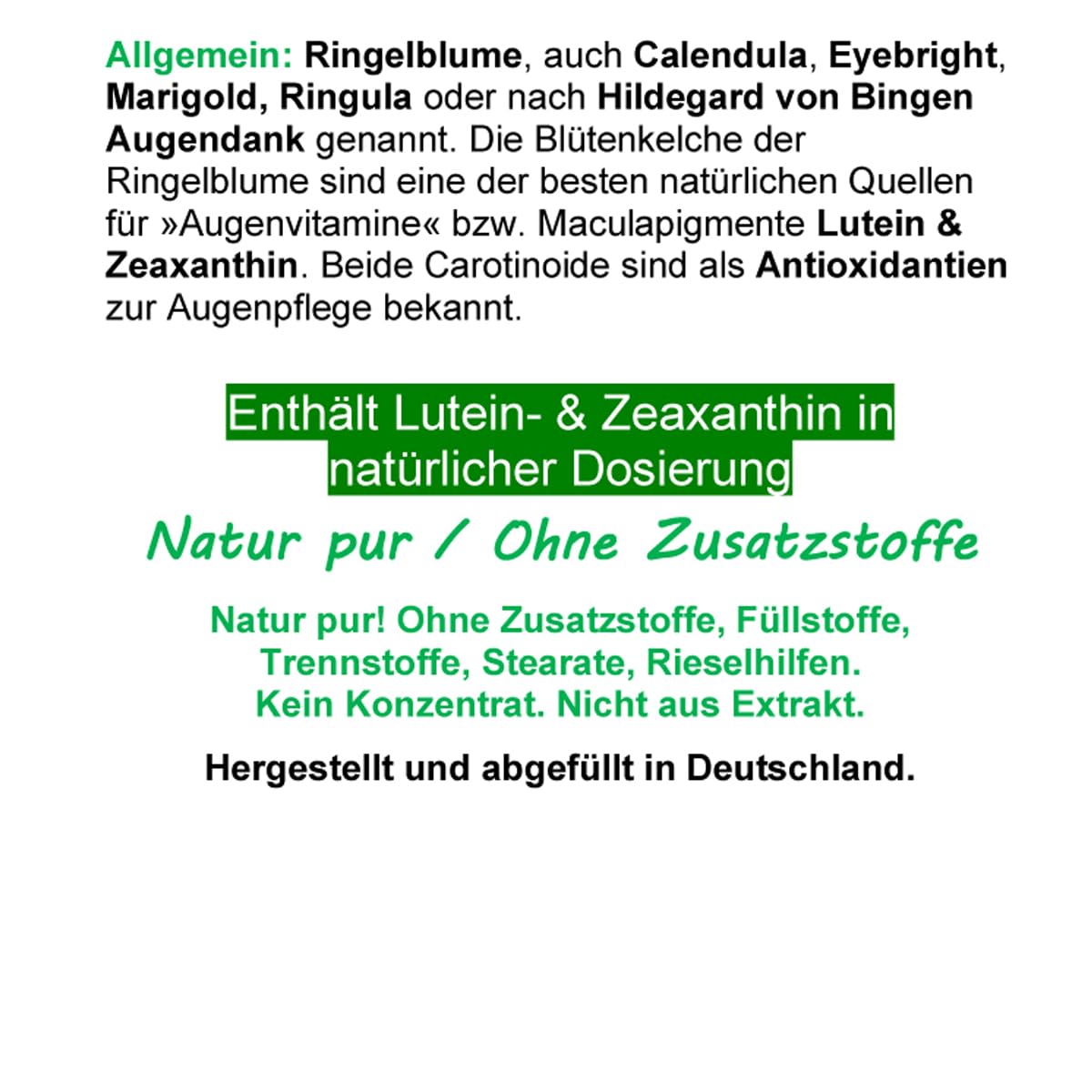 RINGELBLUME AUGEN Vitamine Lutein & Zeaxanthin Sehkraft VITAL COMPLEX + Netzhaut Maculapigmente - 360 (3x120) Kapseln - Natur pur - OHNE ZUSATZSTOFFE. 26970-3