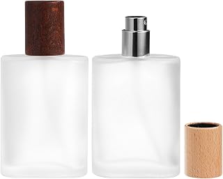 50ML 1.7OZ Frosted Glass Perfume Bottles Empty Refillable, 2 Pack Fine Mist Spray Bottle with Wooden Caps, Travel Size Refillable Perfume Bottle for Fragrance, Cologne, and Essential Oils