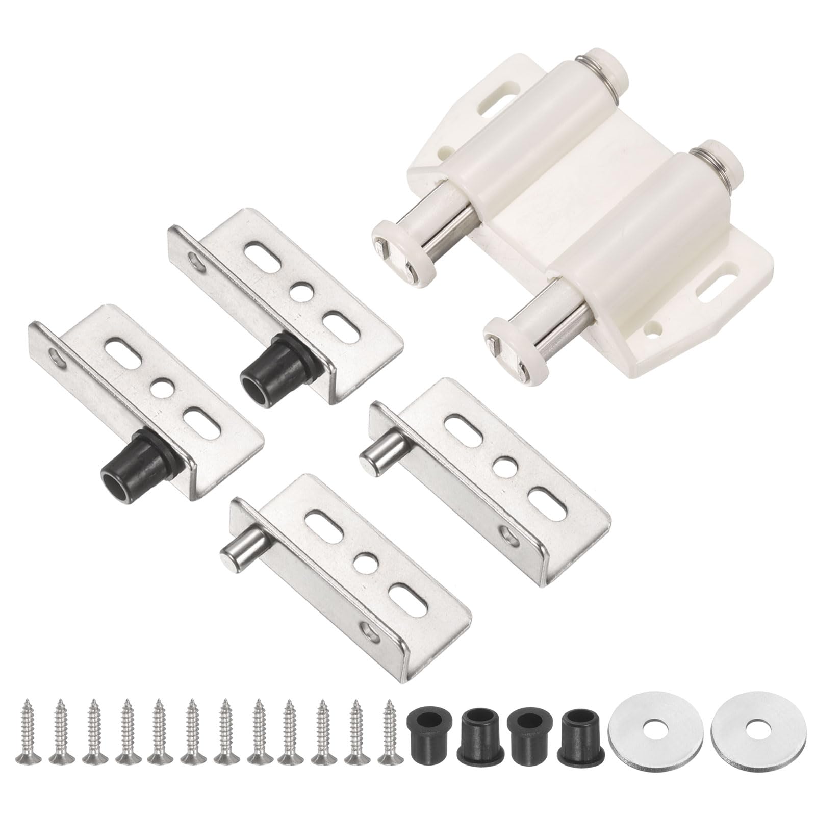 sourcing map Pivot Hinge, 40 x 18 mm Heavy Duty Iron Concealed Shaft Door Hinges with Double Head Magnetic Catch and Bushing Kit for Furniture Cabinets Wood Doors, Silver