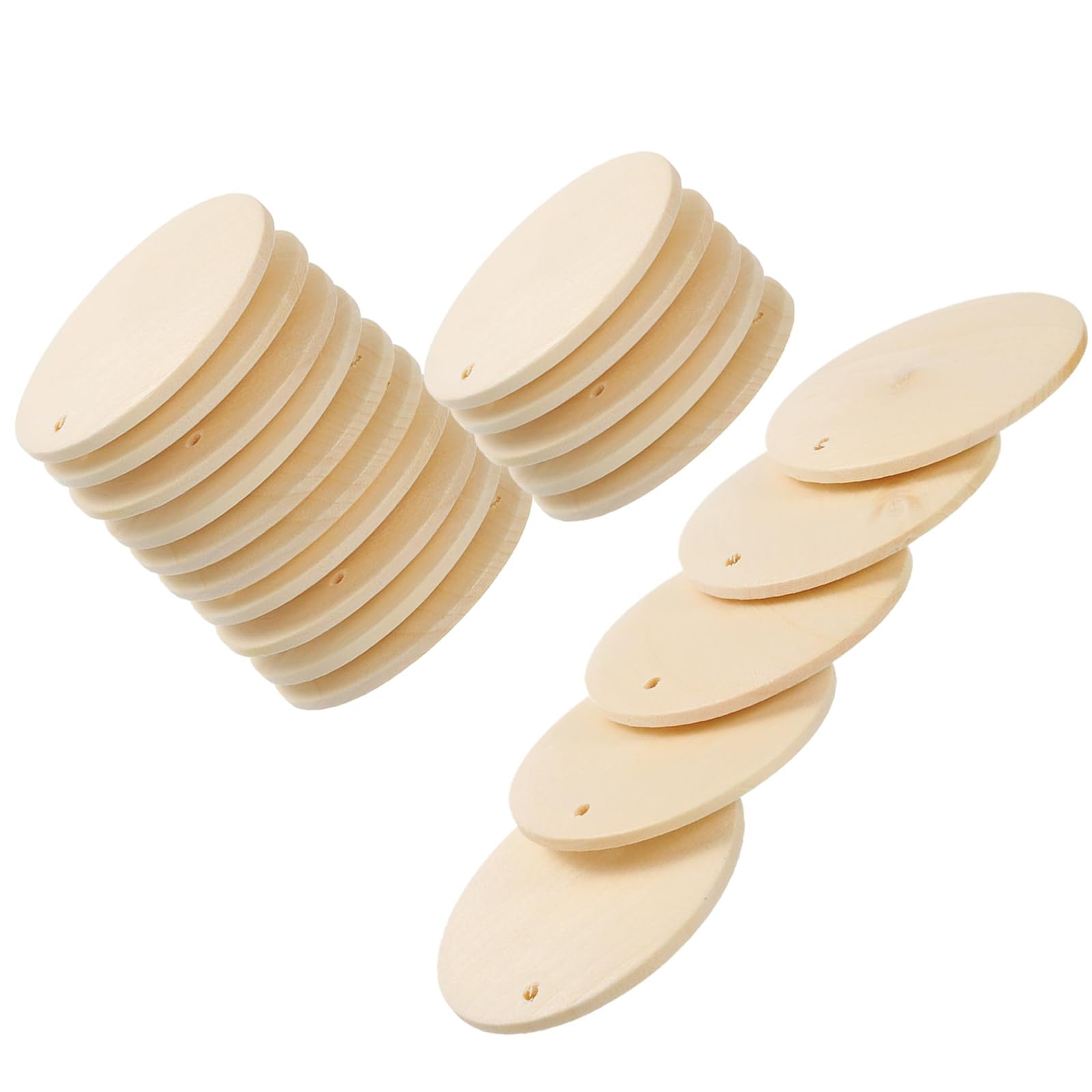 Unifizz 20Pcs 45mm Unfinished Wooden Round Blank Discs Small Wood Circle with Holes Natural Wooden Pendants Pieces Tokens for DIY Crafts, Jewellery Making, Gift Tags and Ornaments